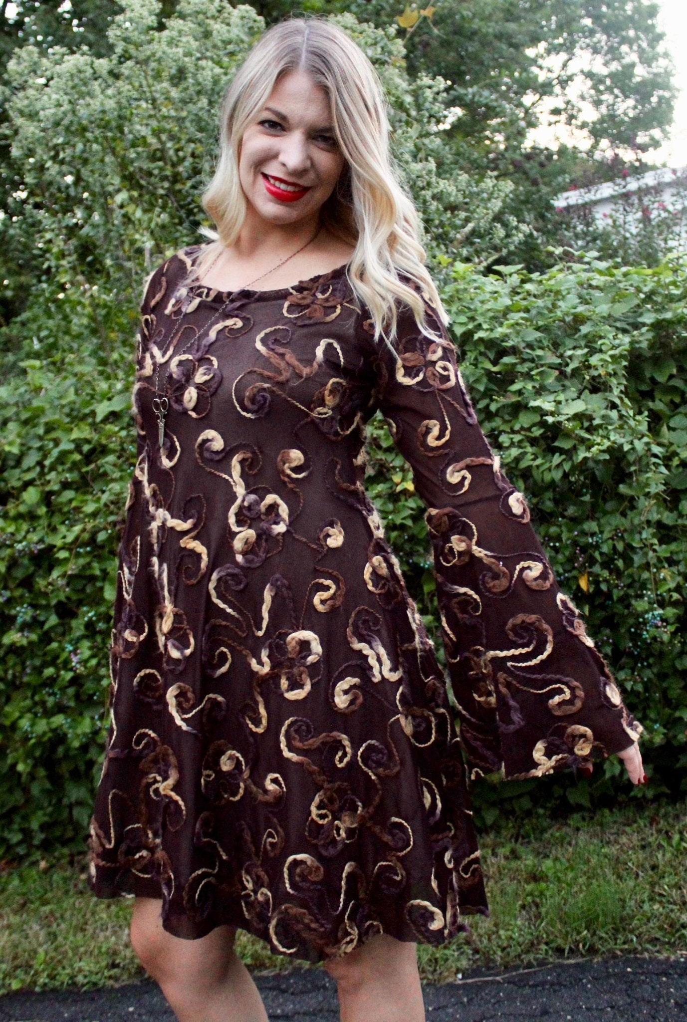 LAST CUTS! Wooly Vines. "Felted" Stretch Mesh. Designer End Bolt - Boho Fabrics