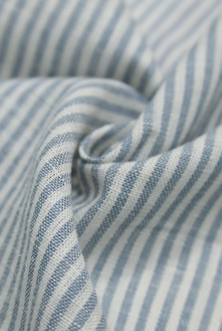 Light Blue and White 1/8" Narrow Stripes Linen Woven Fabric - Boho Fabrics - Woven, Fabric