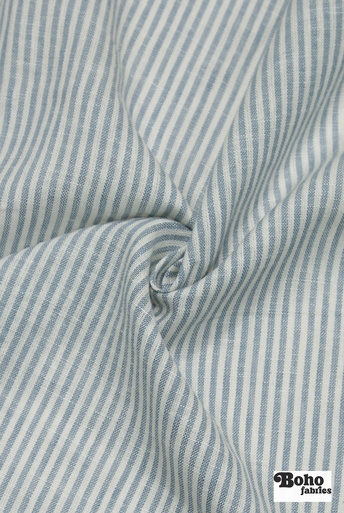 Light Blue and White 1/8" Narrow Stripes Linen Woven Fabric - Boho Fabrics - Woven, Fabric