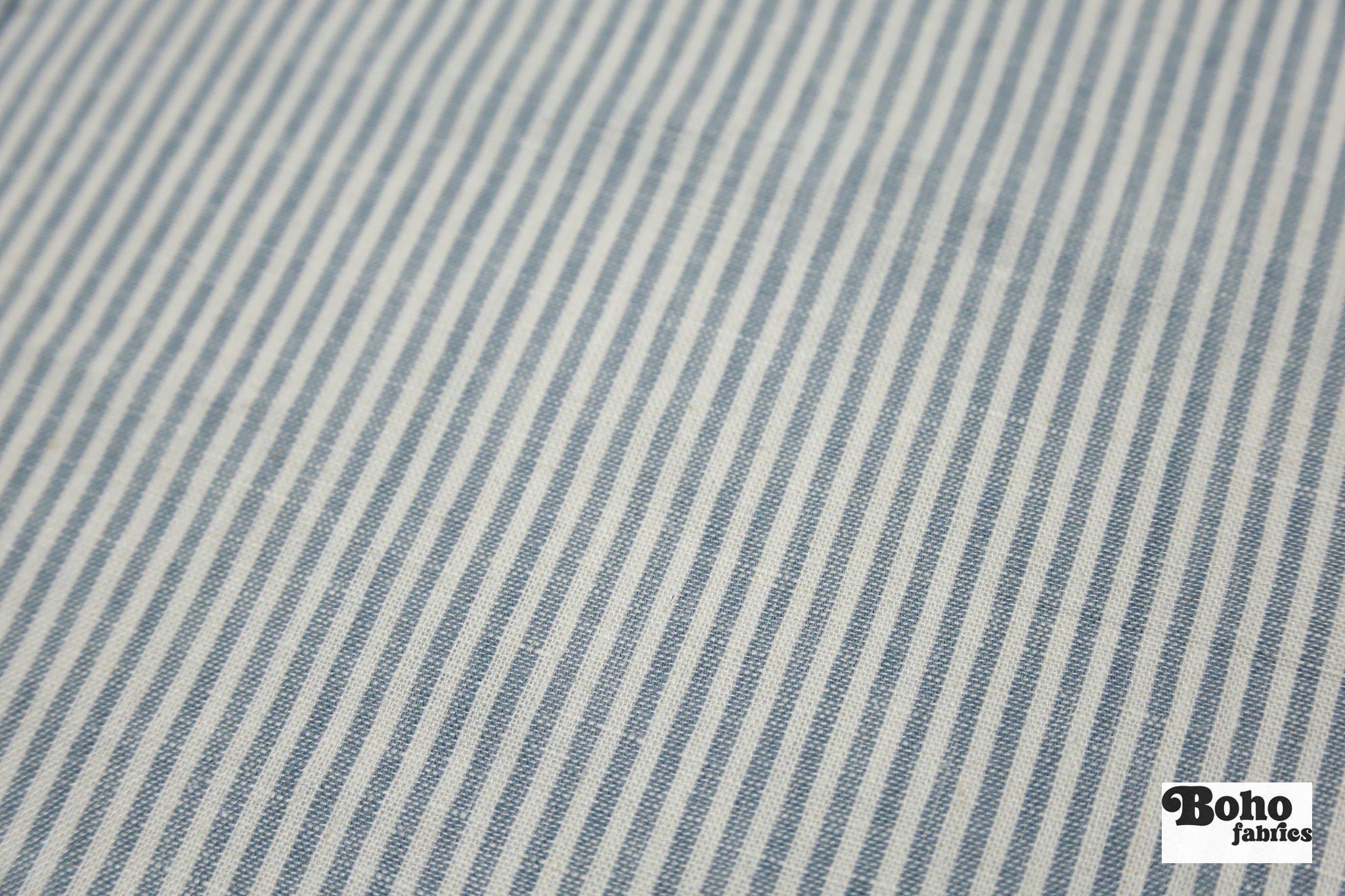 Light Blue and White 1/8" Narrow Stripes Linen Woven Fabric - Boho Fabrics - Woven, Fabric