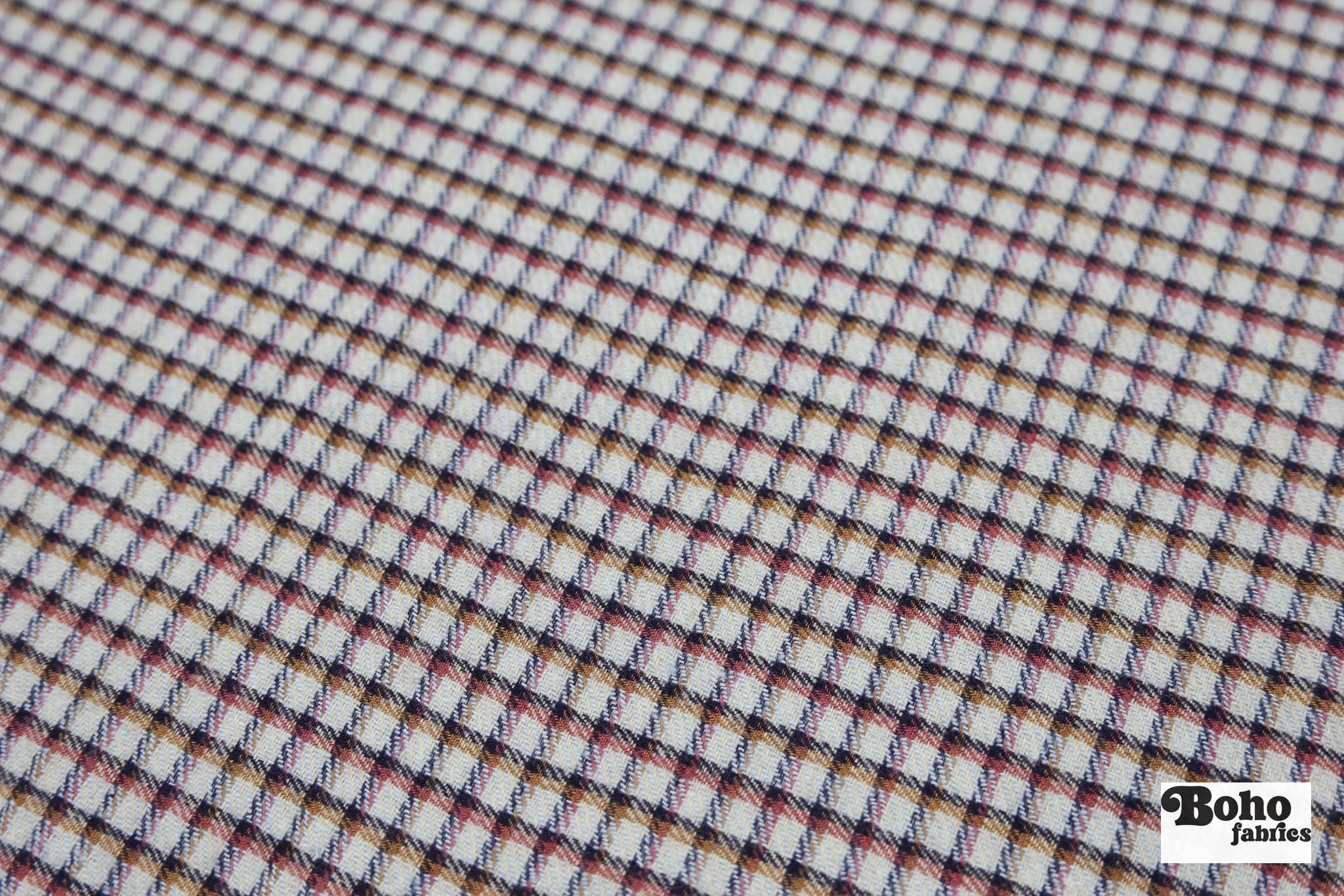 Light Blue, Red & Gold Plaid Cotton Woven Shirting Fabric - Boho Fabrics - Shirting, Woven