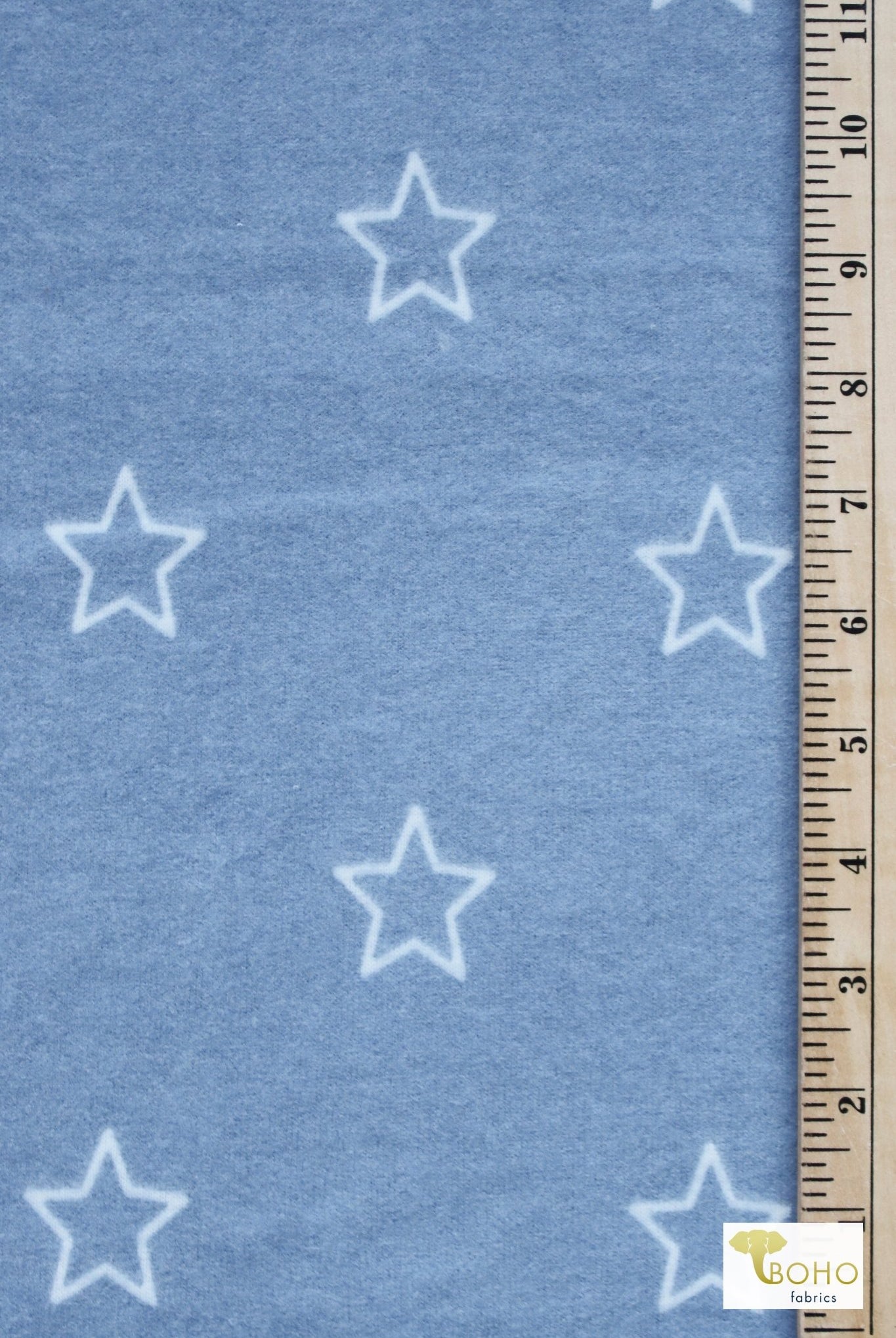 Light Blue Stars, Brushed Printed Sweater Knit Fabric - Boho Fabrics