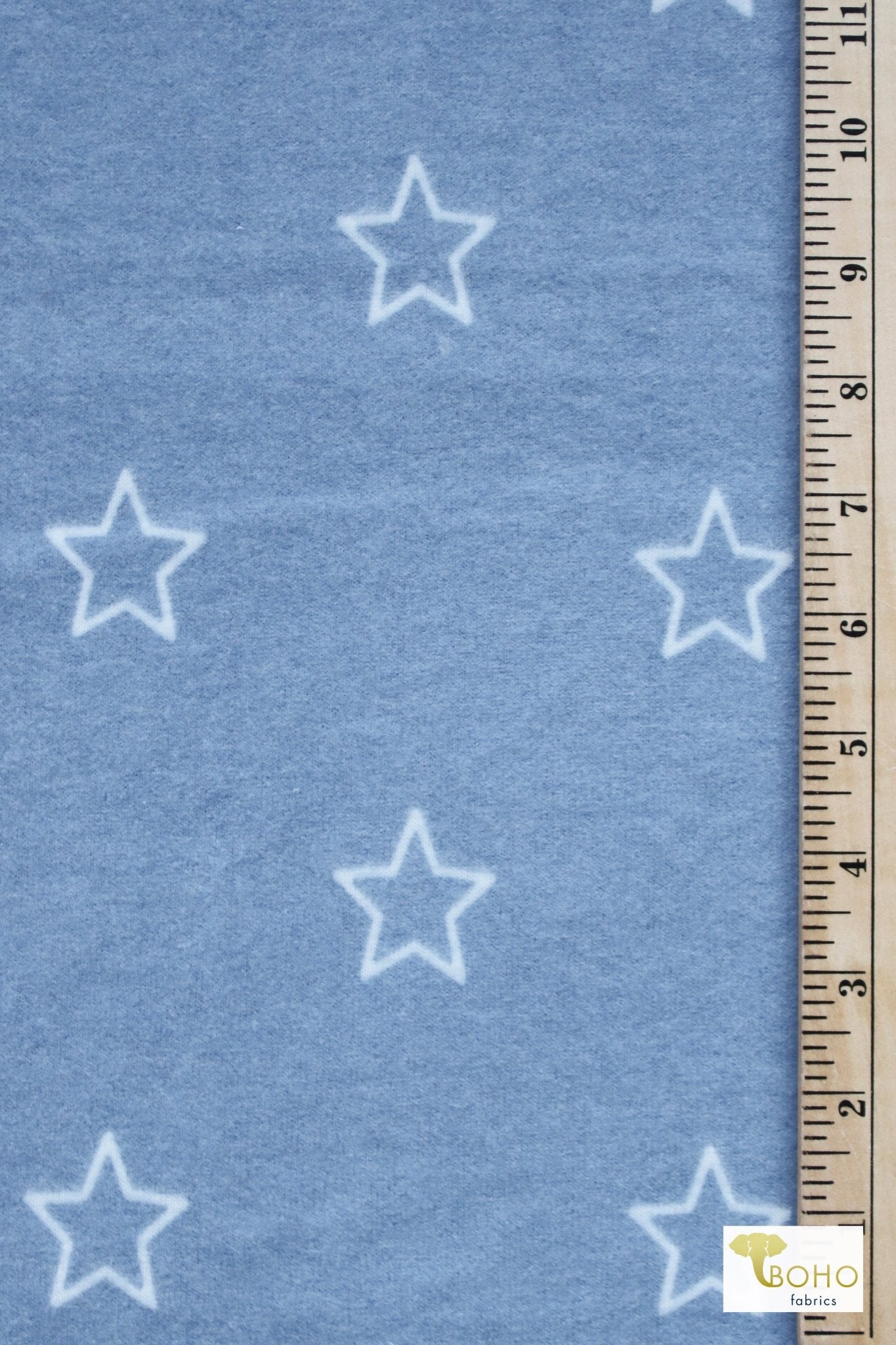 Light Blue Stars, Brushed Printed Sweater Knit Fabric - Boho Fabrics