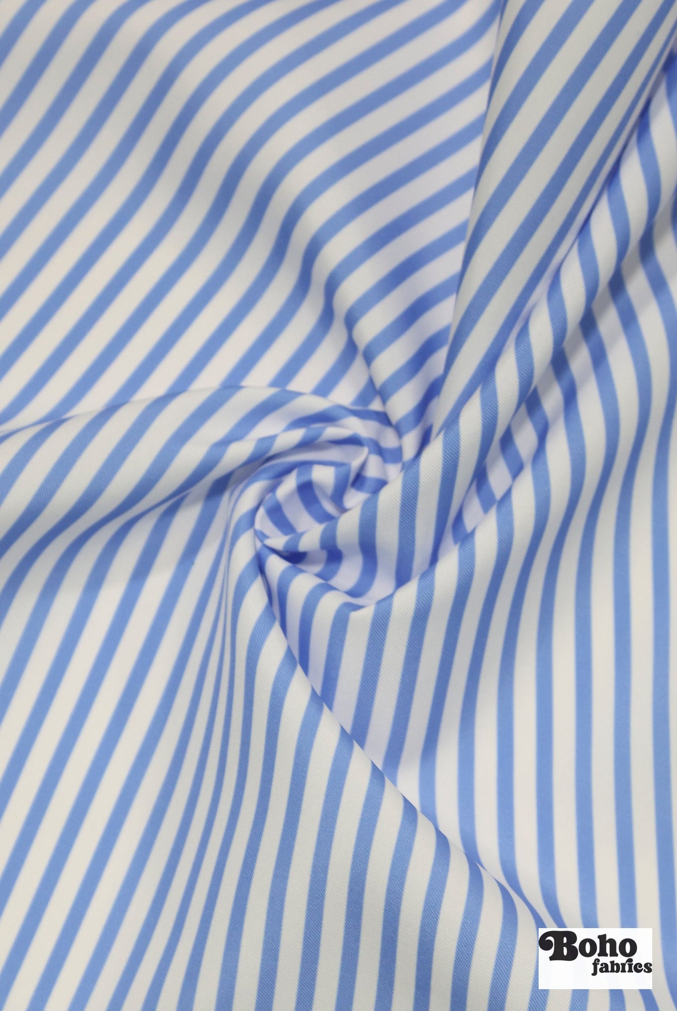 Light Blue & White, 1/4" Narrow Striped Canvas Woven Fabric - Boho Fabrics - Canvas Fabric