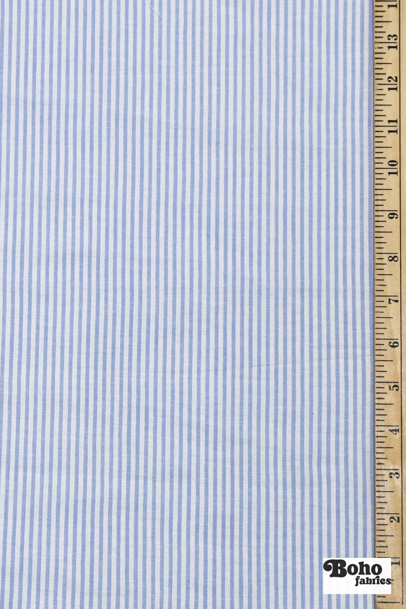 Light Blue & White Narrow Stripe Cotton Woven Fabric - Boho Fabrics - Shirting, Woven