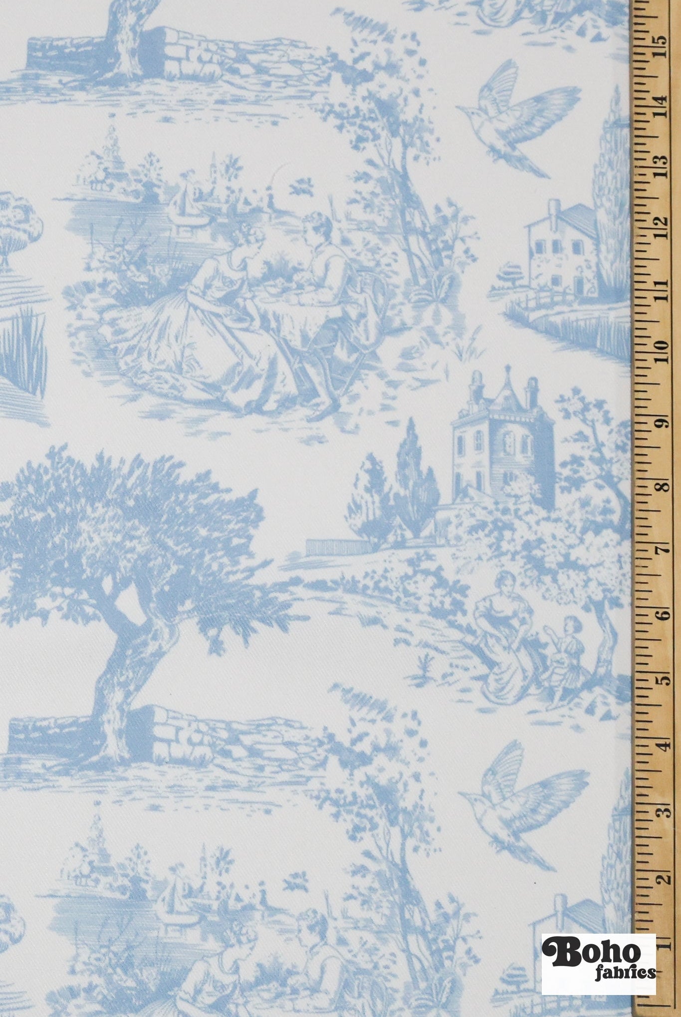 Light Blue & White, Toile Twill Woven Fabric - Boho Fabrics - Woven Fabric