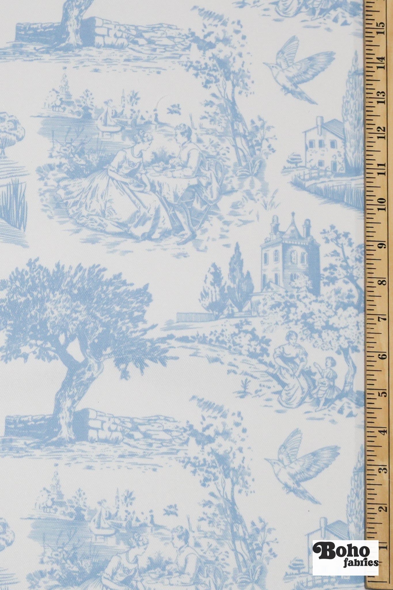 Light Blue & White, Toile Twill Woven Fabric - Boho Fabrics - Woven Fabric