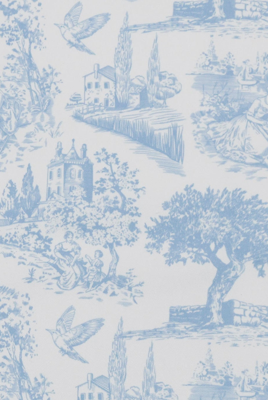 Light Blue & White, Toile Twill Woven Fabric - Boho Fabrics - Woven Fabric