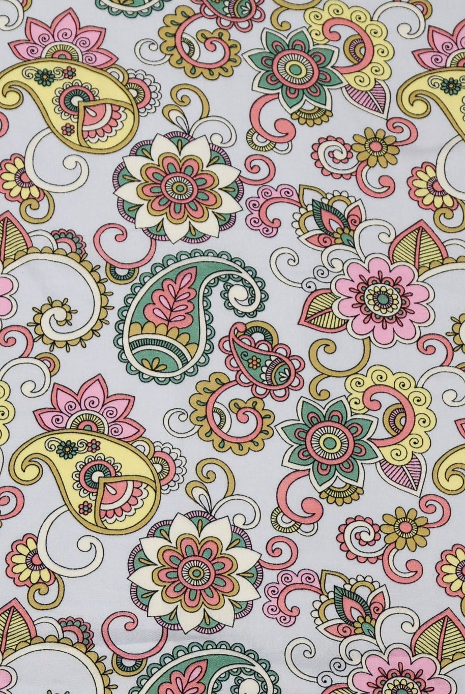 Light Blue with Pastel Paisley and Florals Rayon Challis Woven Fabric - Boho Fabrics - Challis, Woven