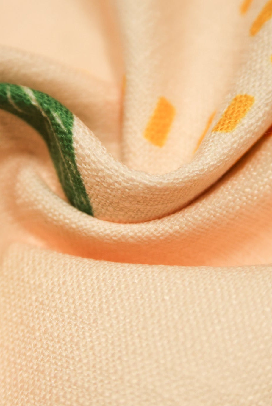 Light Peach Tropical Palm Trees Linen-Look Canvas Woven Fabric - Boho Fabrics - Home Dec. & Upholstery Fabric