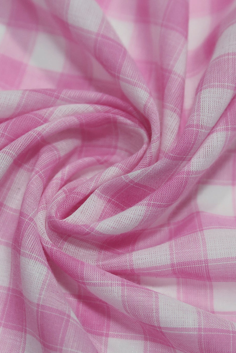 Light Pink and White Gingham Cotton Shirting Woven Fabric - Boho Fabrics - Woven, Fabric