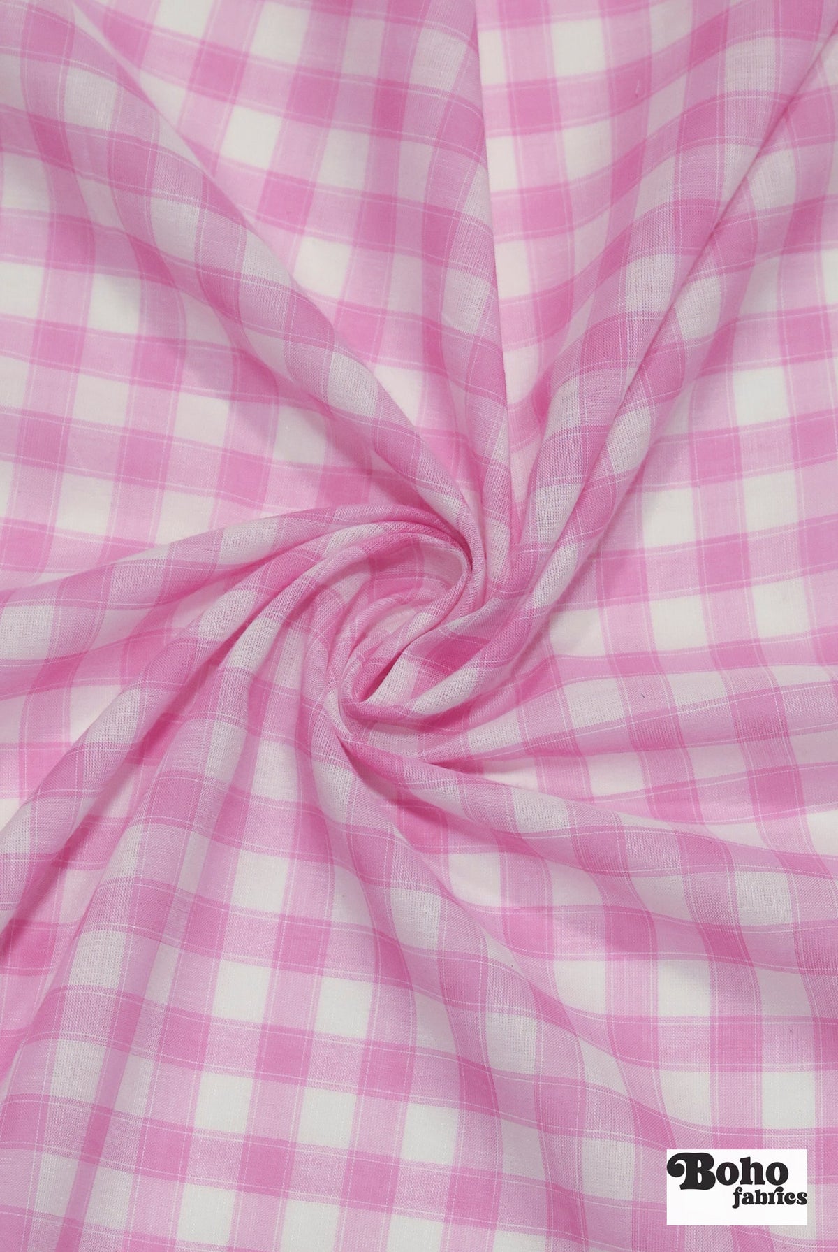 Light Pink and White Gingham Cotton Shirting Woven Fabric - Boho Fabrics - Woven, Fabric
