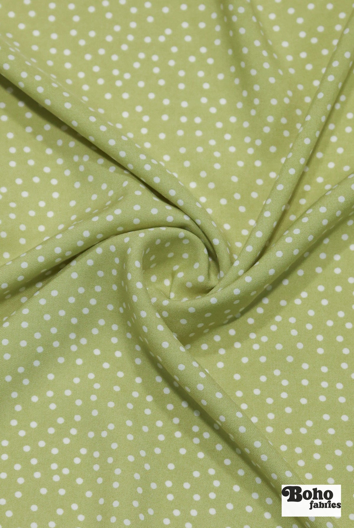 Lime Green with White Polka Dots Rayon Challis Woven Fabric - Boho Fabrics - Challis, Woven
