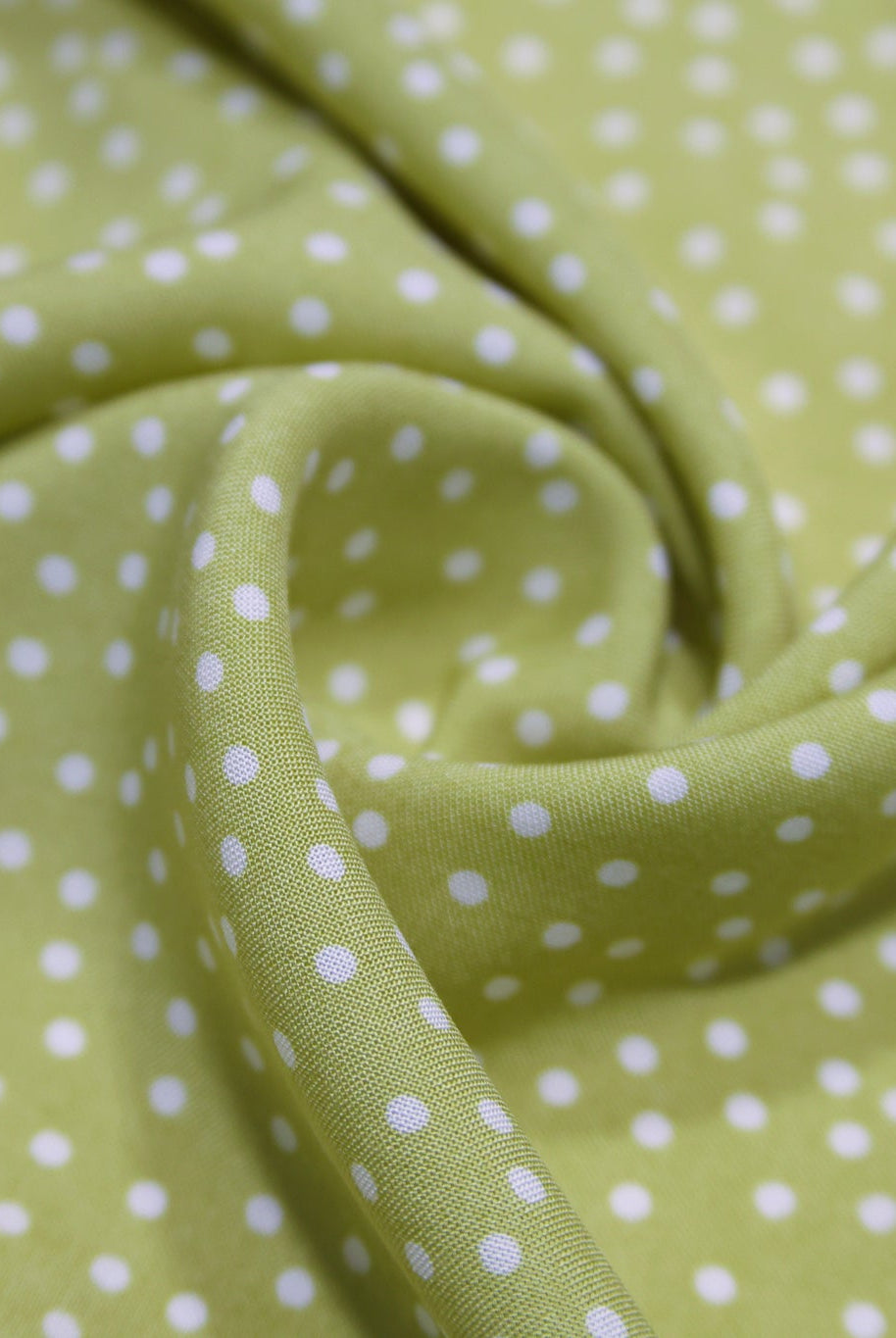 Lime Green with White Polka Dots Rayon Challis Woven Fabric - Boho Fabrics - Challis, Woven