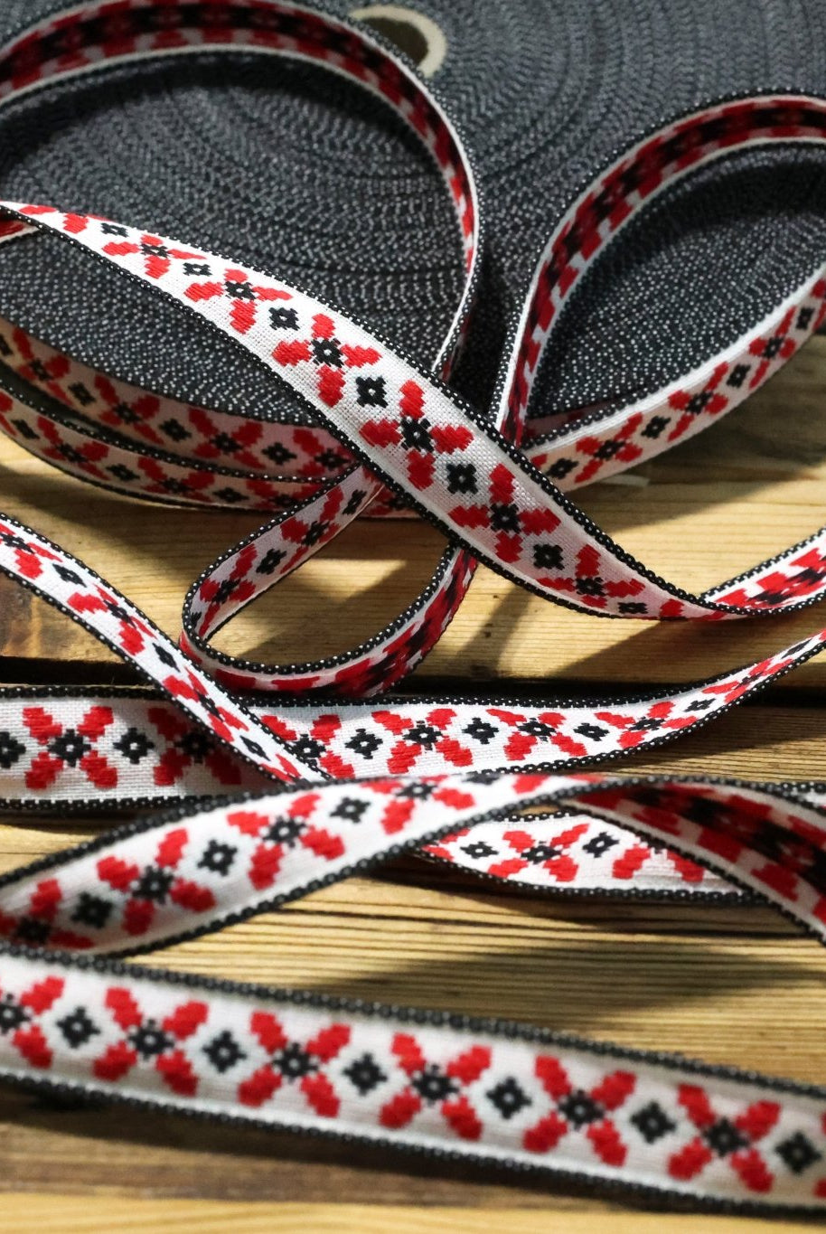 Little Red X, 5/8" Jacquard Woven Trim, TRIM - 009 - Boho Fabrics - Trims