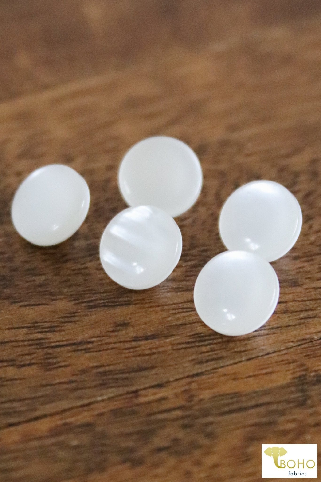 Luminous Ivory, Round Shank Buttons. 20L (12mm/ 1/2") Sold per Package of 25 - Boho Fabrics