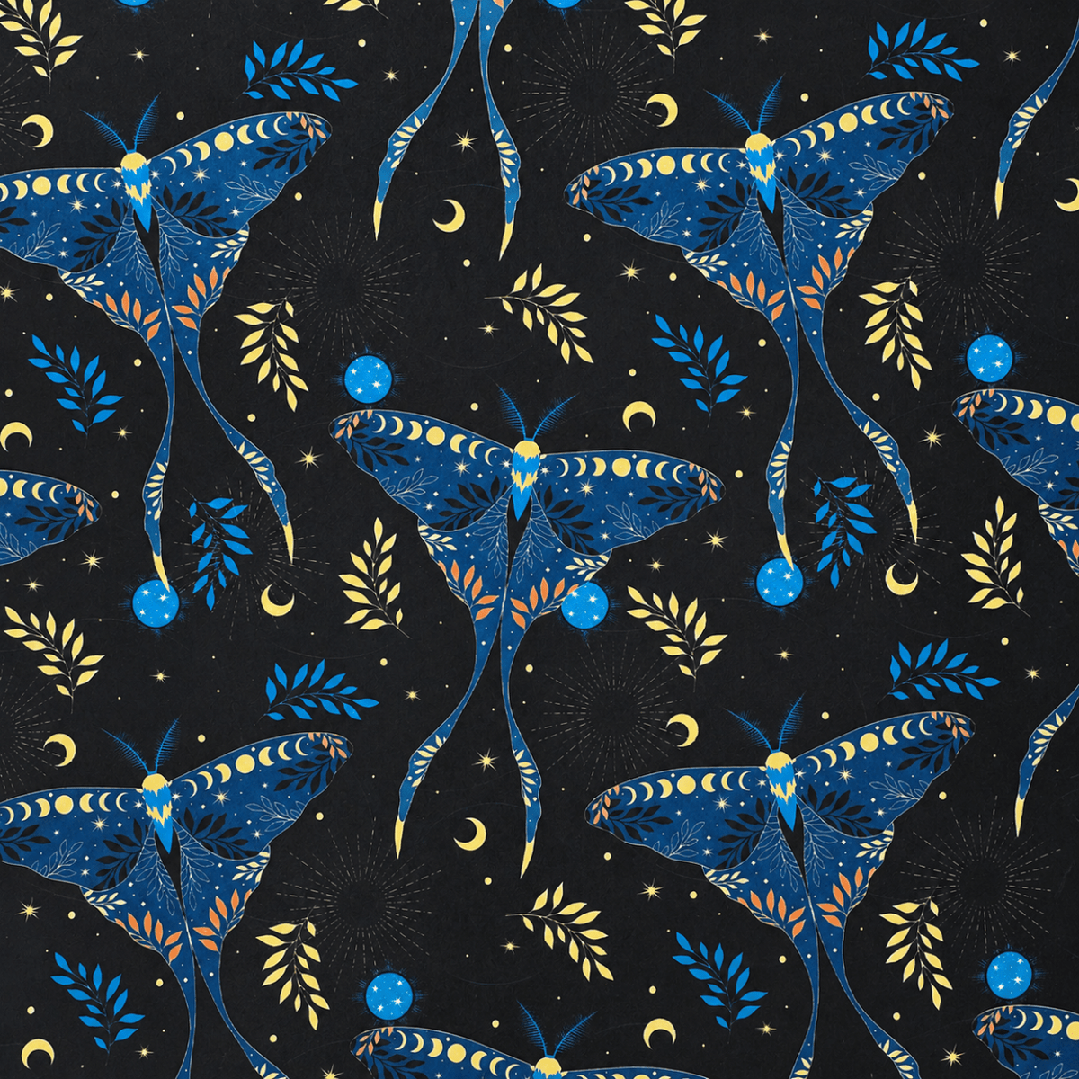 Luna Moth Custom Printed Vinyl – 18" x 54" - Boho Fabrics - Vinyl Fabric