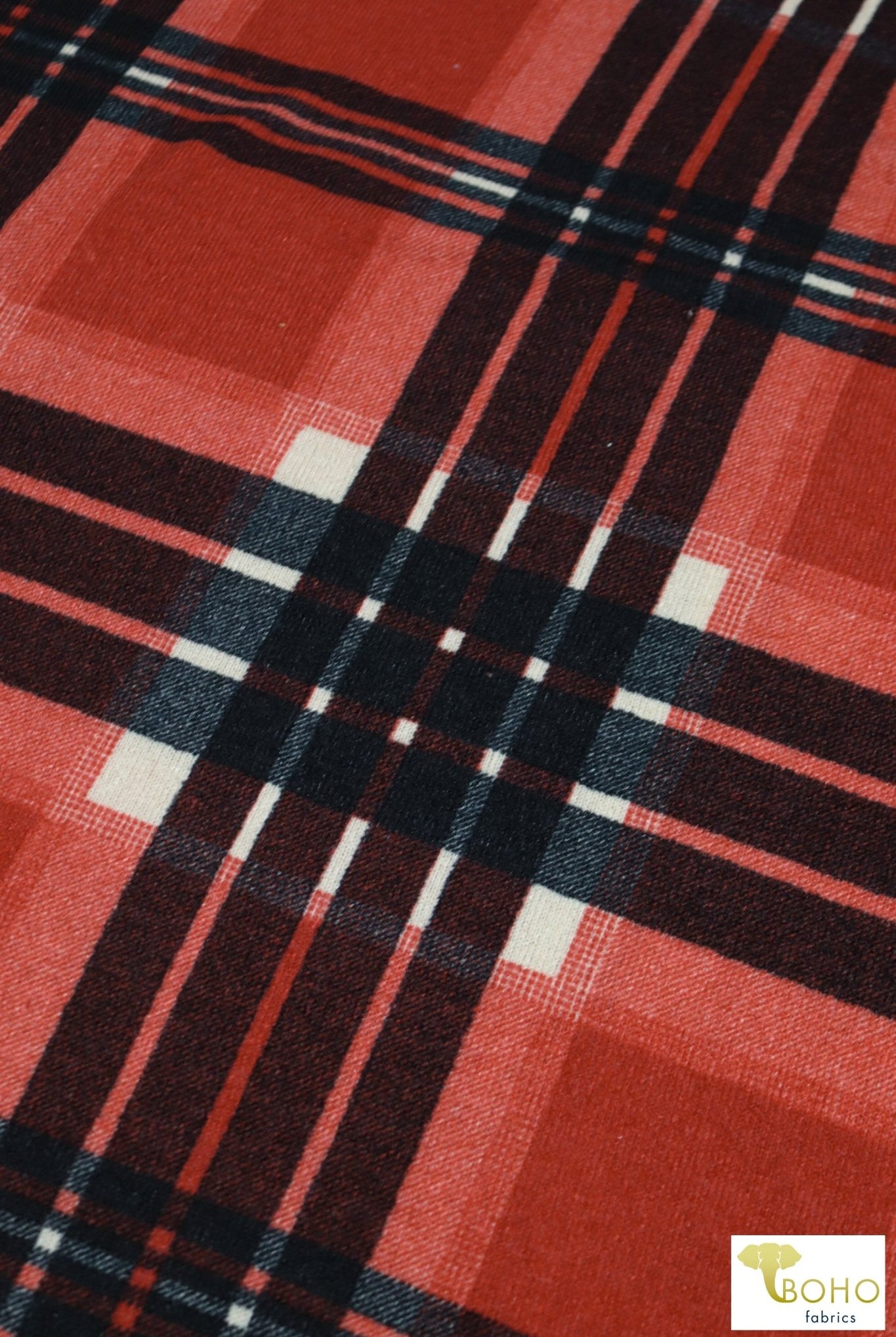 Madi Plaid! Red/Black Plaid Brushed Sweater Knit Fabric. PRSW-104 - Boho Fabrics