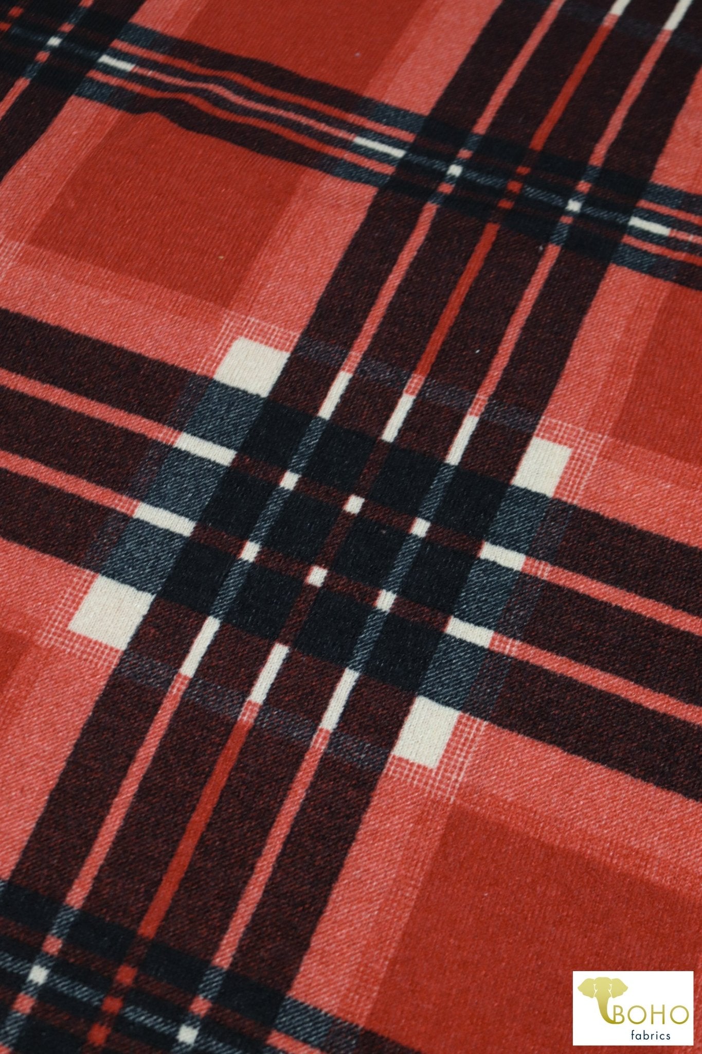 Madi Plaid! Red/Black Plaid Brushed Sweater Knit Fabric. PRSW-104 - Boho Fabrics
