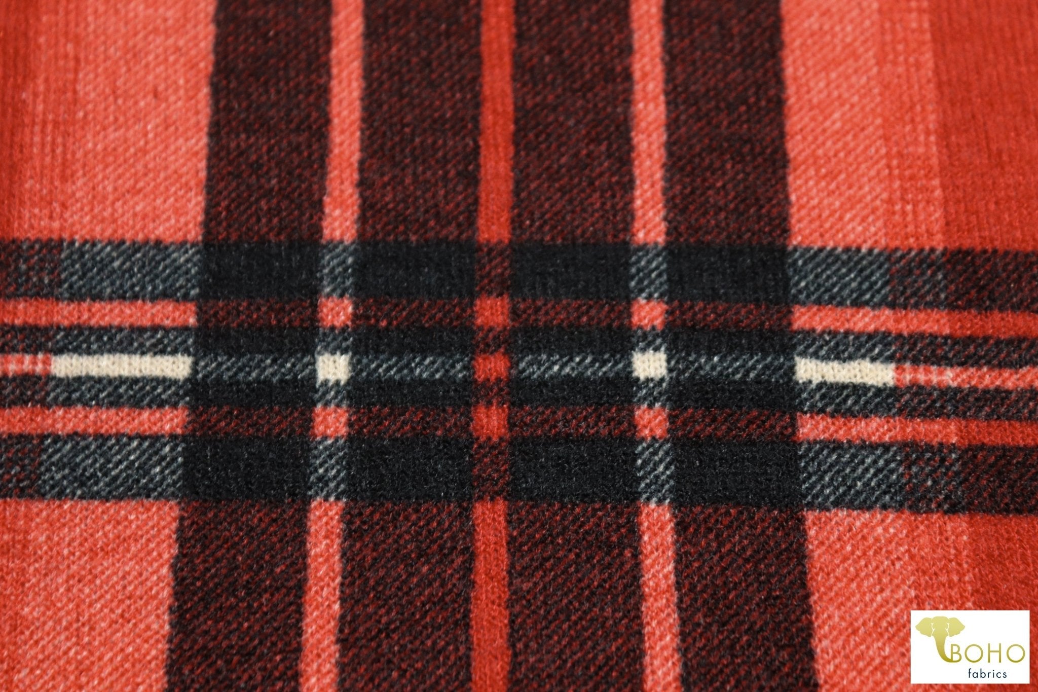 Madi Plaid! Red/Black Plaid Brushed Sweater Knit Fabric. PRSW-104 - Boho Fabrics