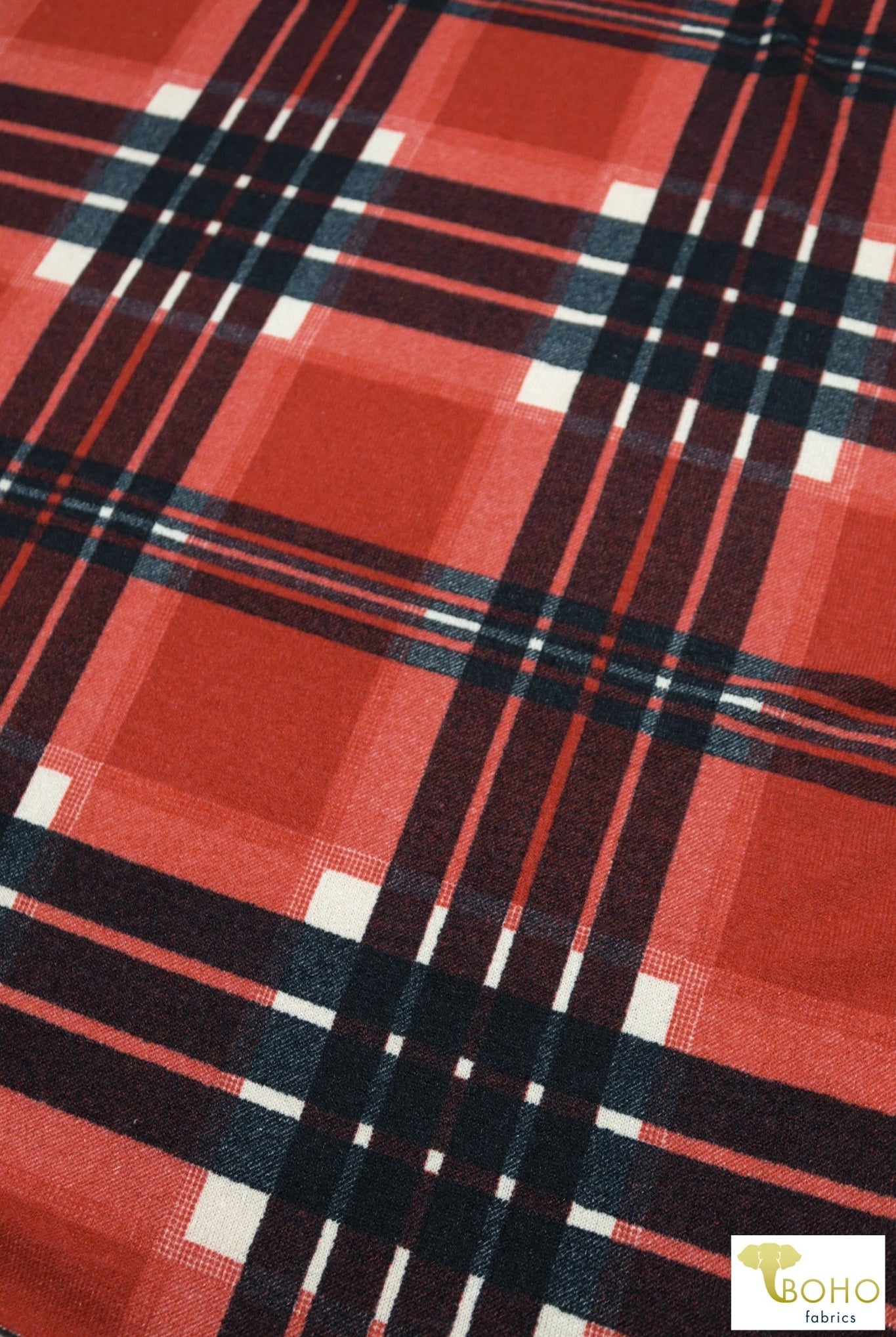 Madi Plaid! Red/Black Plaid Brushed Sweater Knit Fabric. PRSW-104 - Boho Fabrics