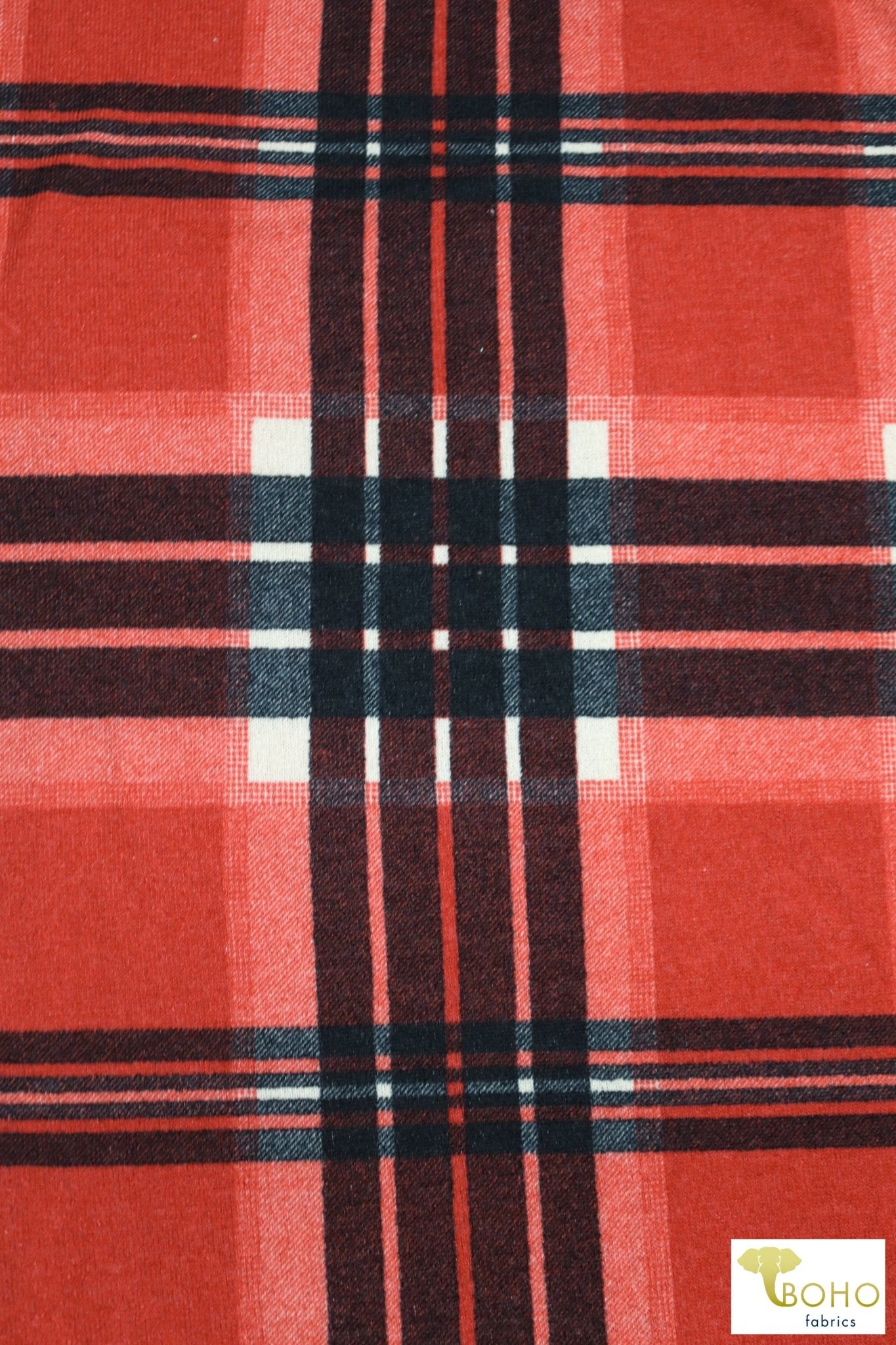 Madi Plaid! Red/Black Plaid Brushed Sweater Knit Fabric. PRSW-104 - Boho Fabrics