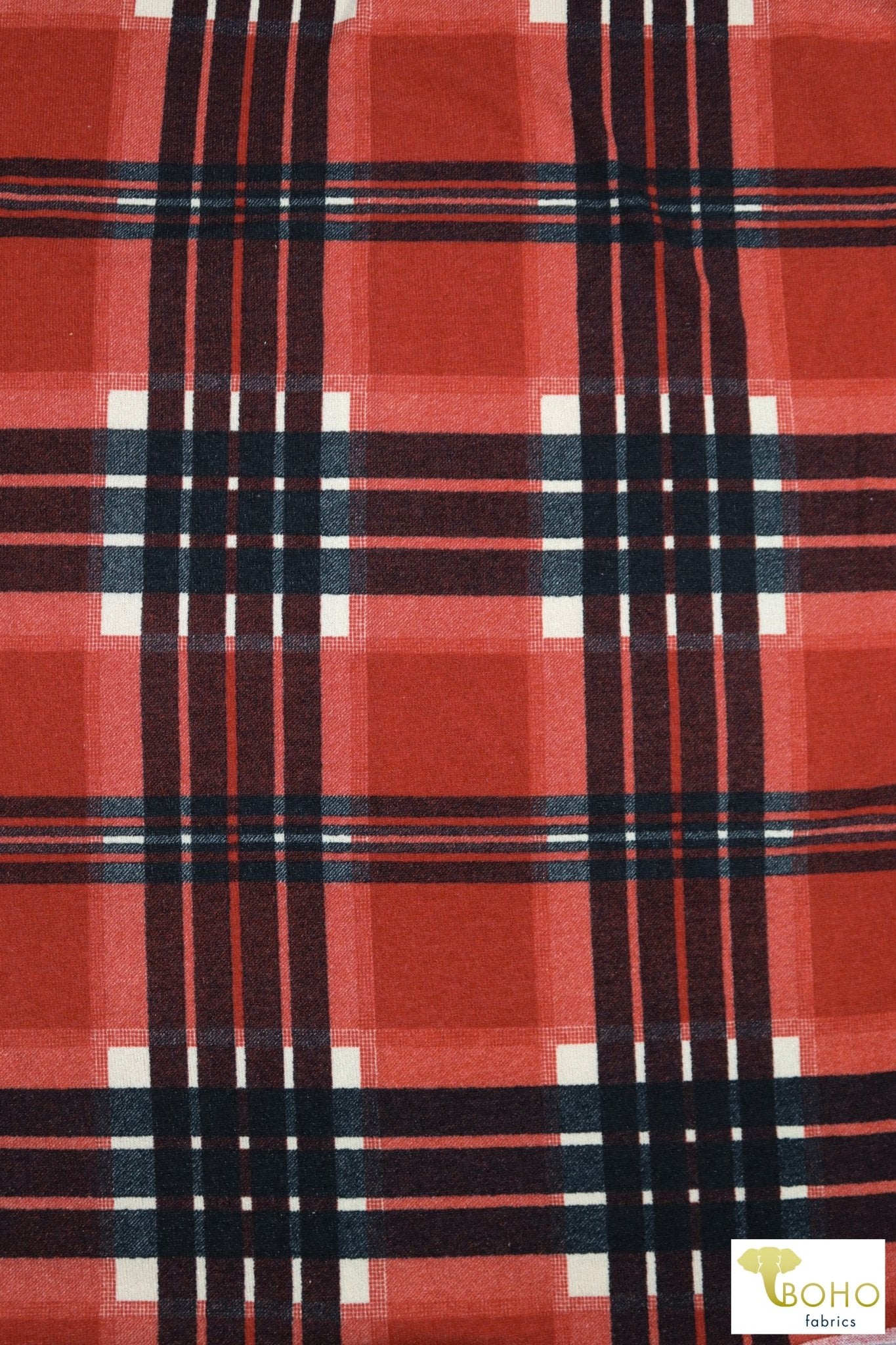 Madi Plaid! Red/Black Plaid Brushed Sweater Knit Fabric. PRSW-104 - Boho Fabrics
