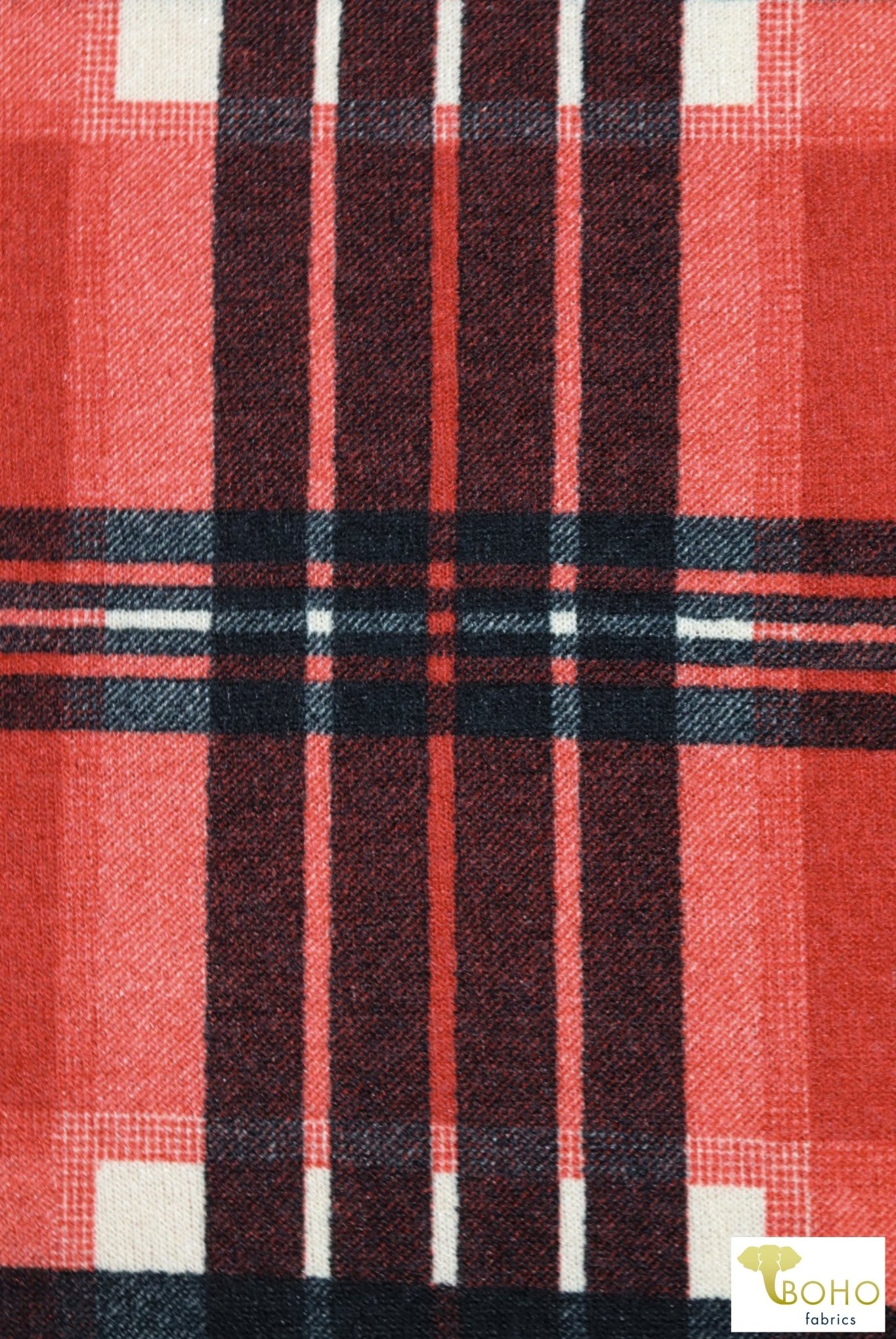 Madi Plaid! Red/Black Plaid Brushed Sweater Knit Fabric. PRSW-104 - Boho Fabrics