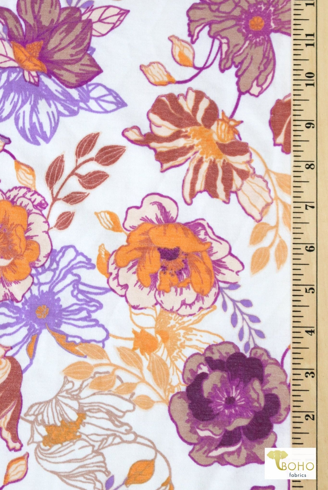 Magenta Cheerful Poppies French Terry Knit Print - Boho Fabrics