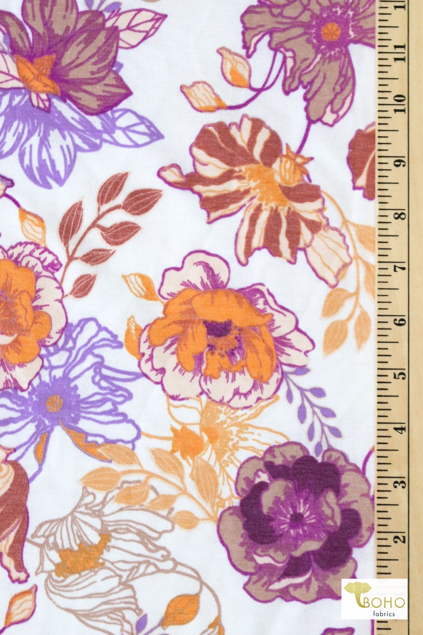 Magenta Cheerful Poppies French Terry Knit Print - Boho Fabrics