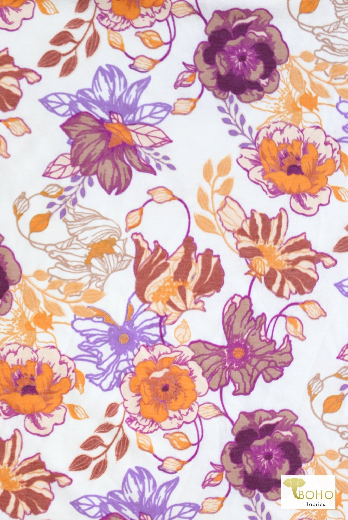 Magenta Cheerful Poppies French Terry Knit Print - Boho Fabrics