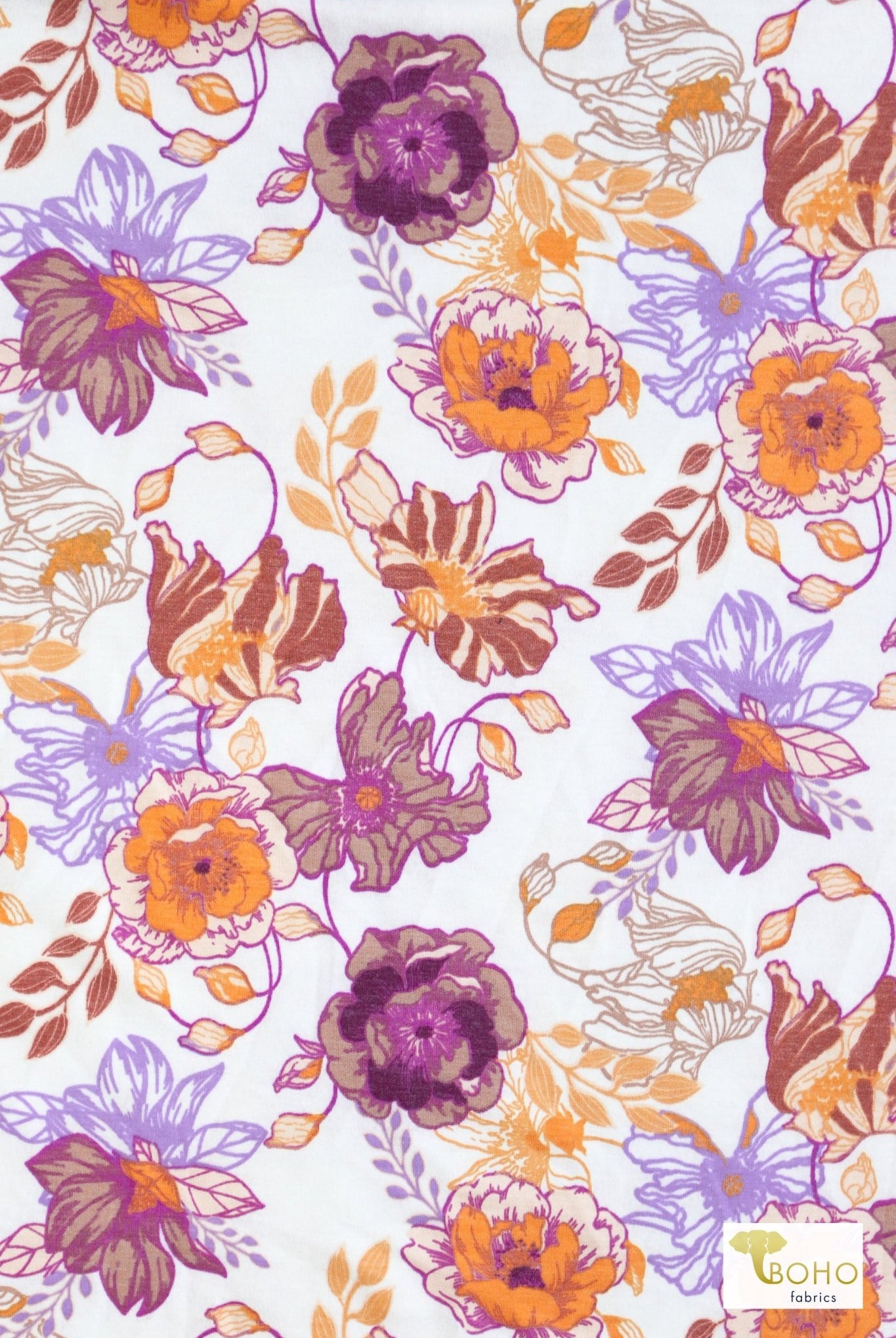 Magenta Cheerful Poppies French Terry Knit Print - Boho Fabrics