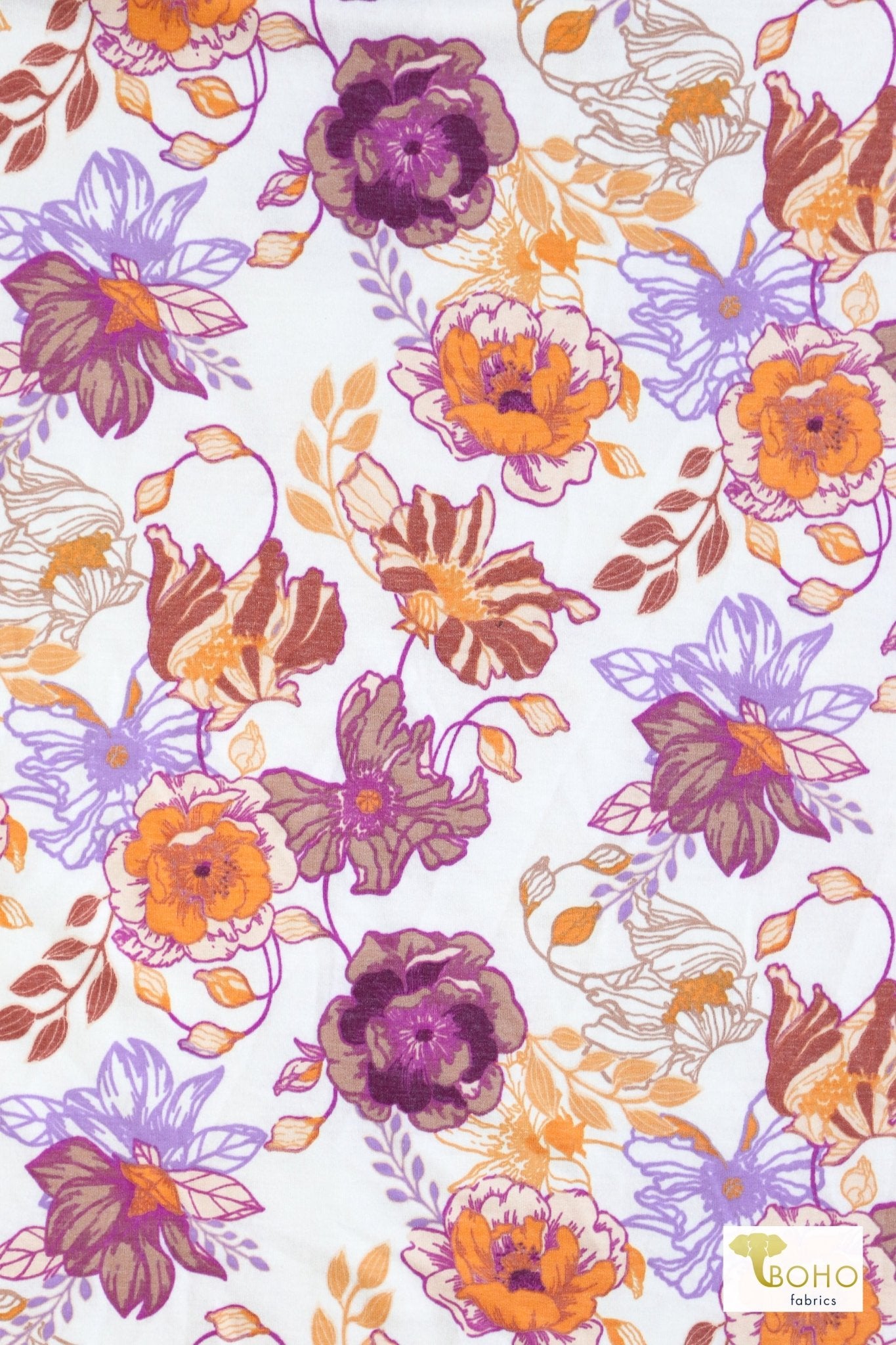 Magenta Cheerful Poppies French Terry Knit Print - Boho Fabrics