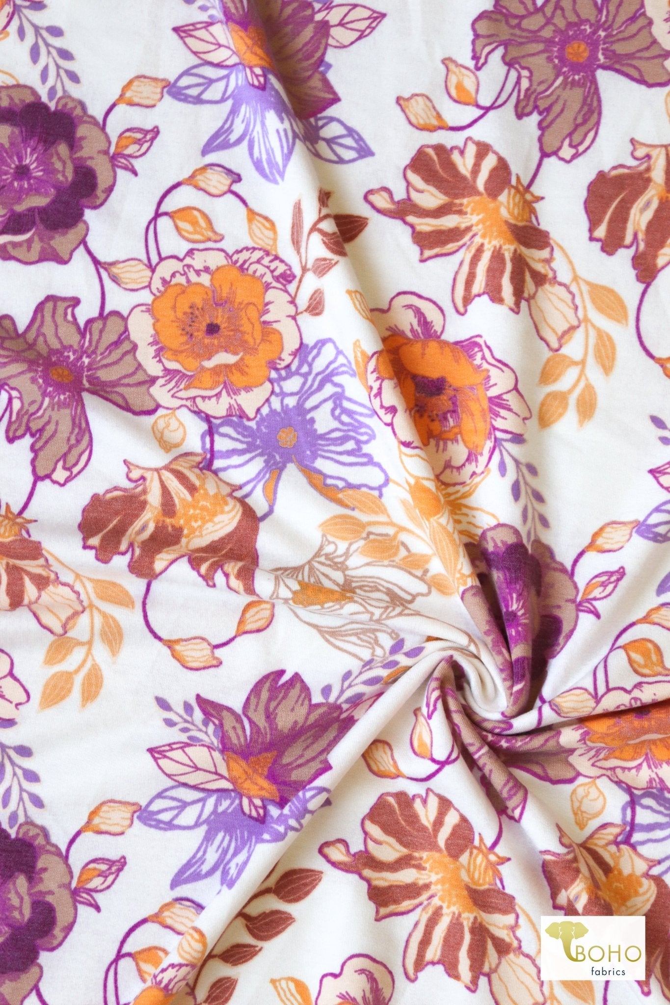 Magenta Cheerful Poppies French Terry Knit Print - Boho Fabrics