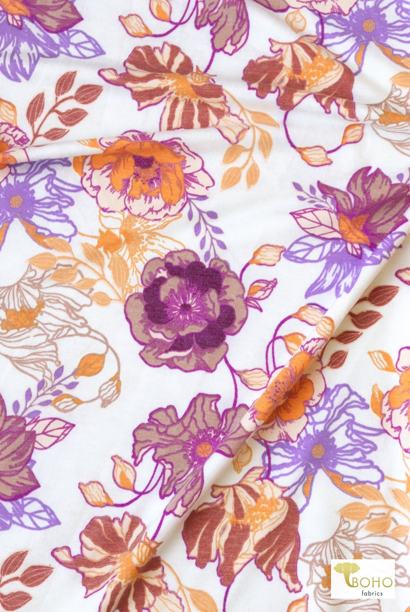 Magenta Cheerful Poppies French Terry Knit Print - Boho Fabrics