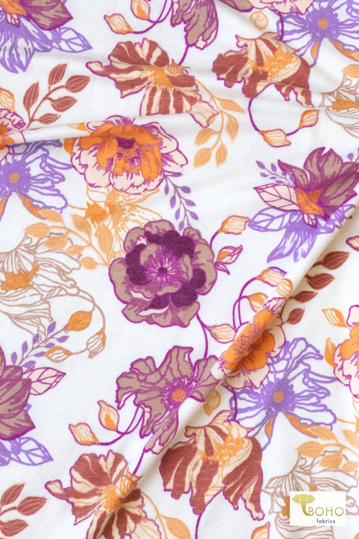 Magenta Cheerful Poppies French Terry Knit Print - Boho Fabrics