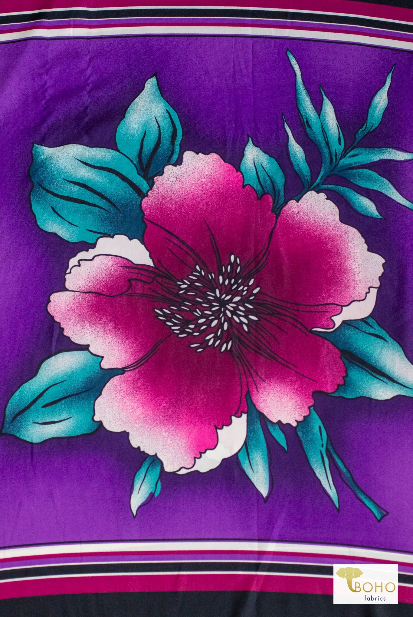 Magenta Hibiscus, Charmeuse Woven Fabric - Boho Fabrics - Woven Fabric