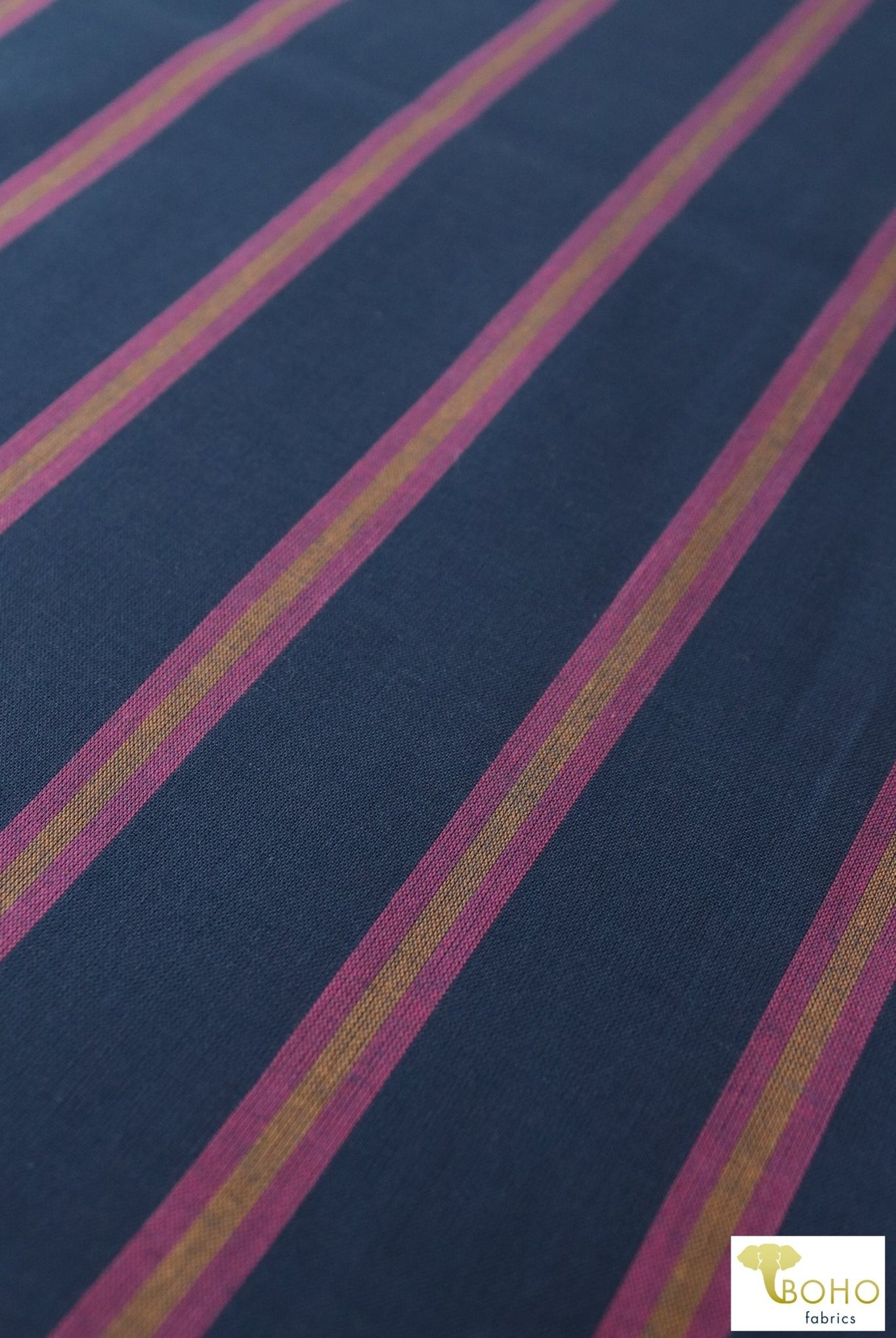 Magenta Stripes on Navy Blue. Cotton Woven Fabric. WVP-204 - Boho Fabrics