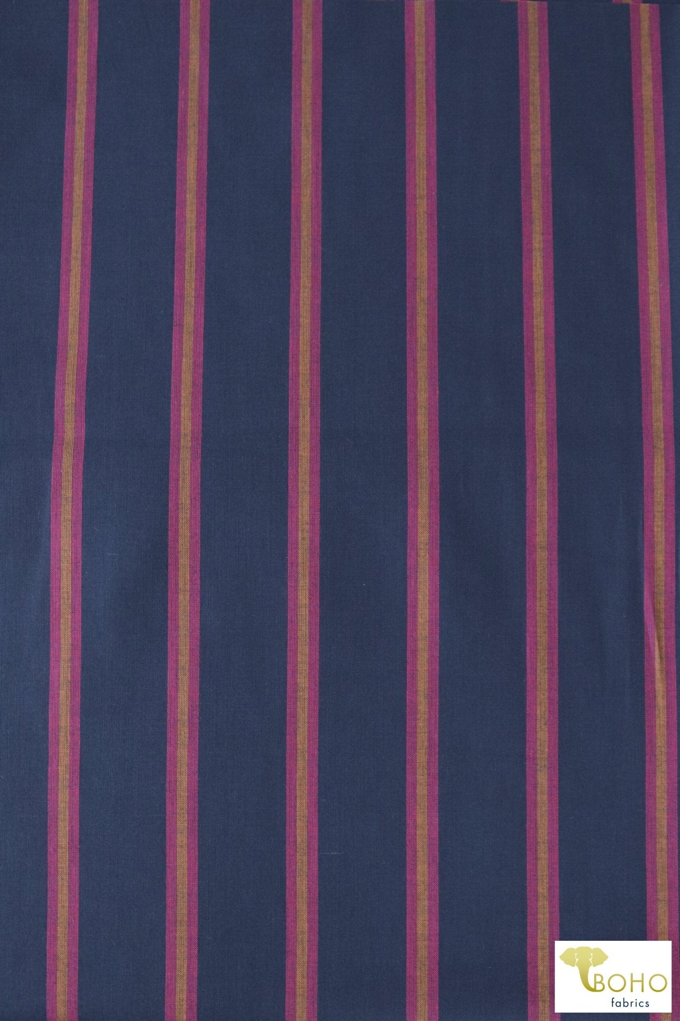 Magenta Stripes on Navy Blue. Cotton Woven Fabric. WVP-204 - Boho Fabrics