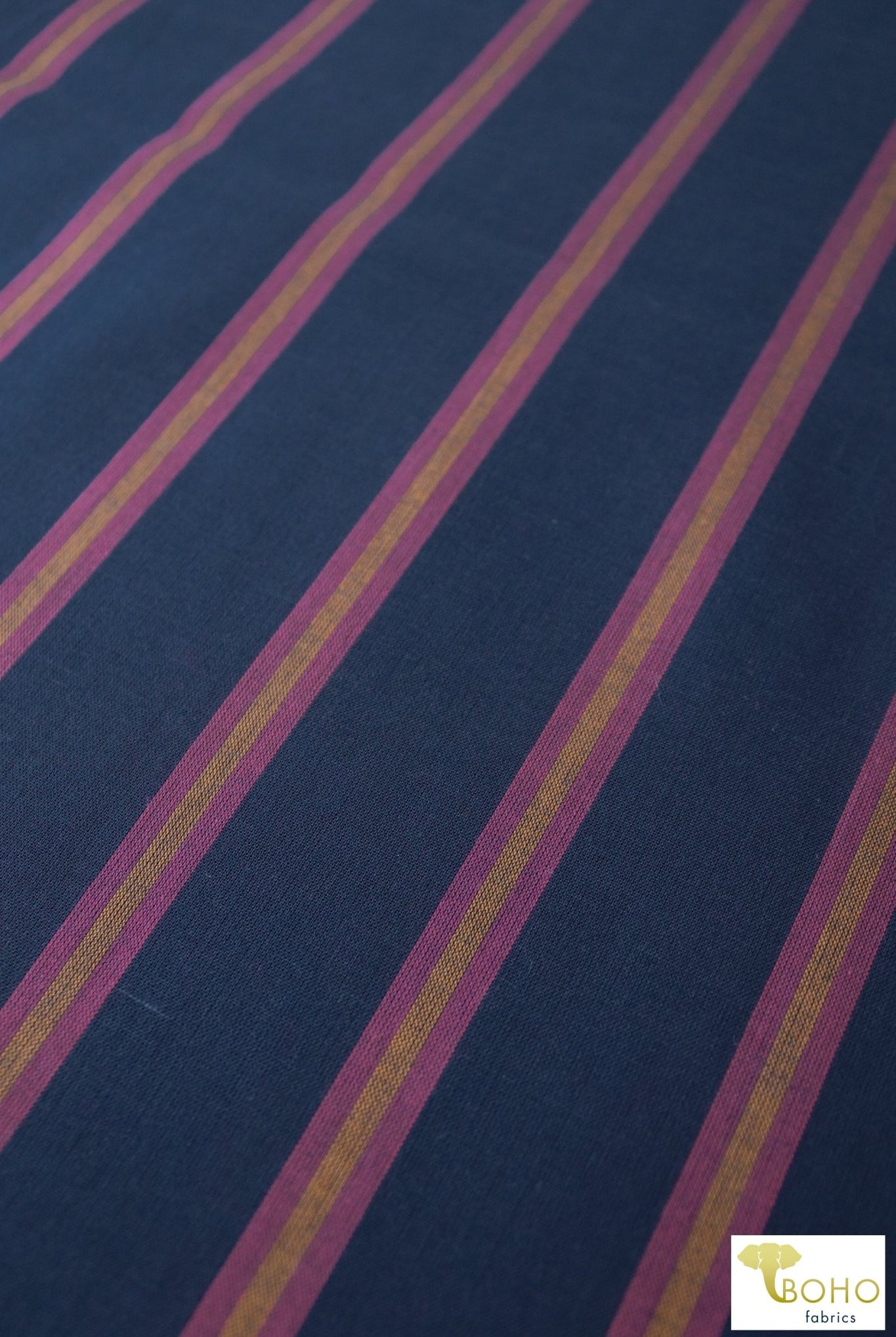 Magenta Stripes on Navy Blue. Cotton Woven Fabric. WVP-204 - Boho Fabrics