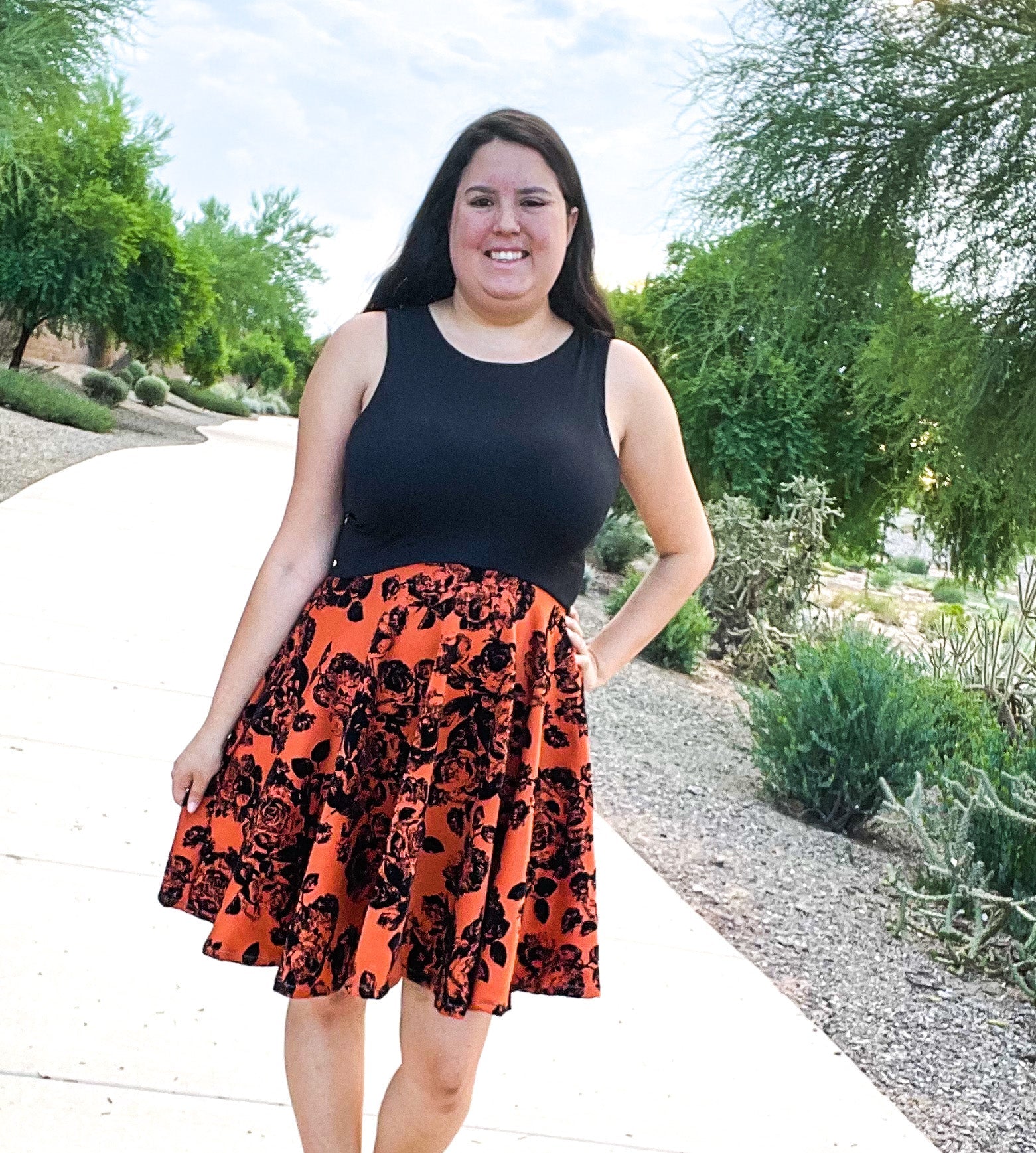 Magnolias on Copper Orange, Velvet Flocked Scuba Knit. SCU-116 - Boho Fabrics