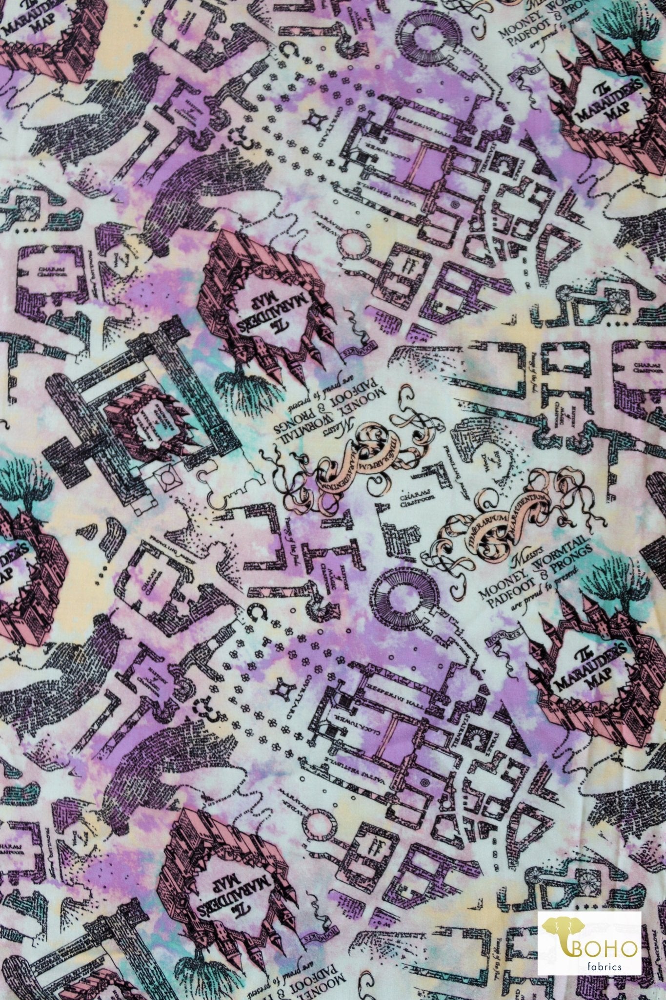 Marauders Map Rayon Challis Woven Print - Boho Fabrics