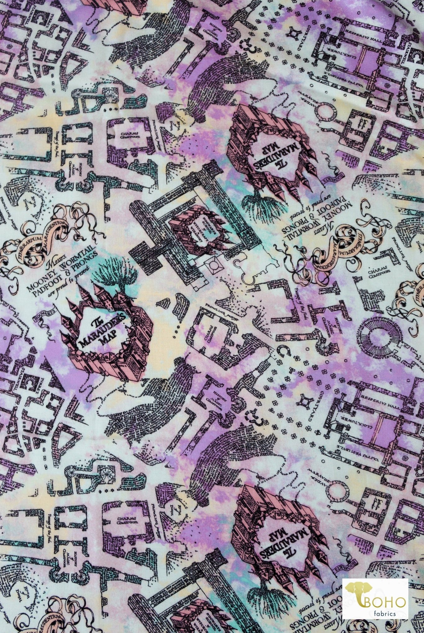 Marauders Map Rayon Challis Woven Print - Boho Fabrics