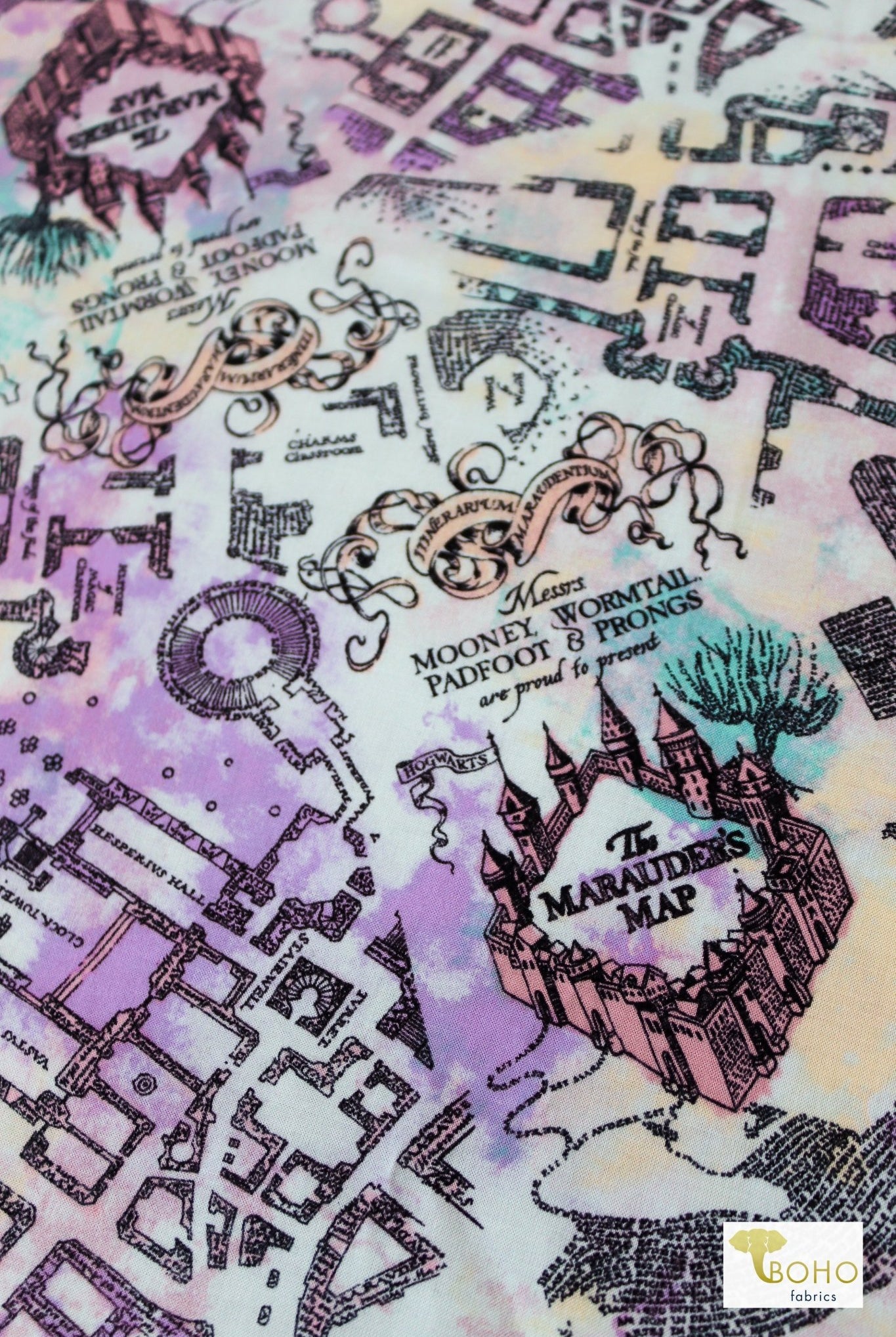 Marauders Map Rayon Challis Woven Print - Boho Fabrics