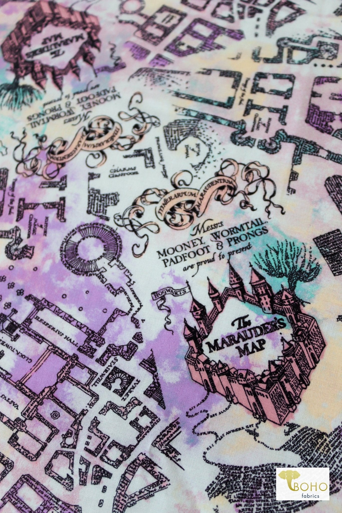 Marauders Map Rayon Challis Woven Print - Boho Fabrics