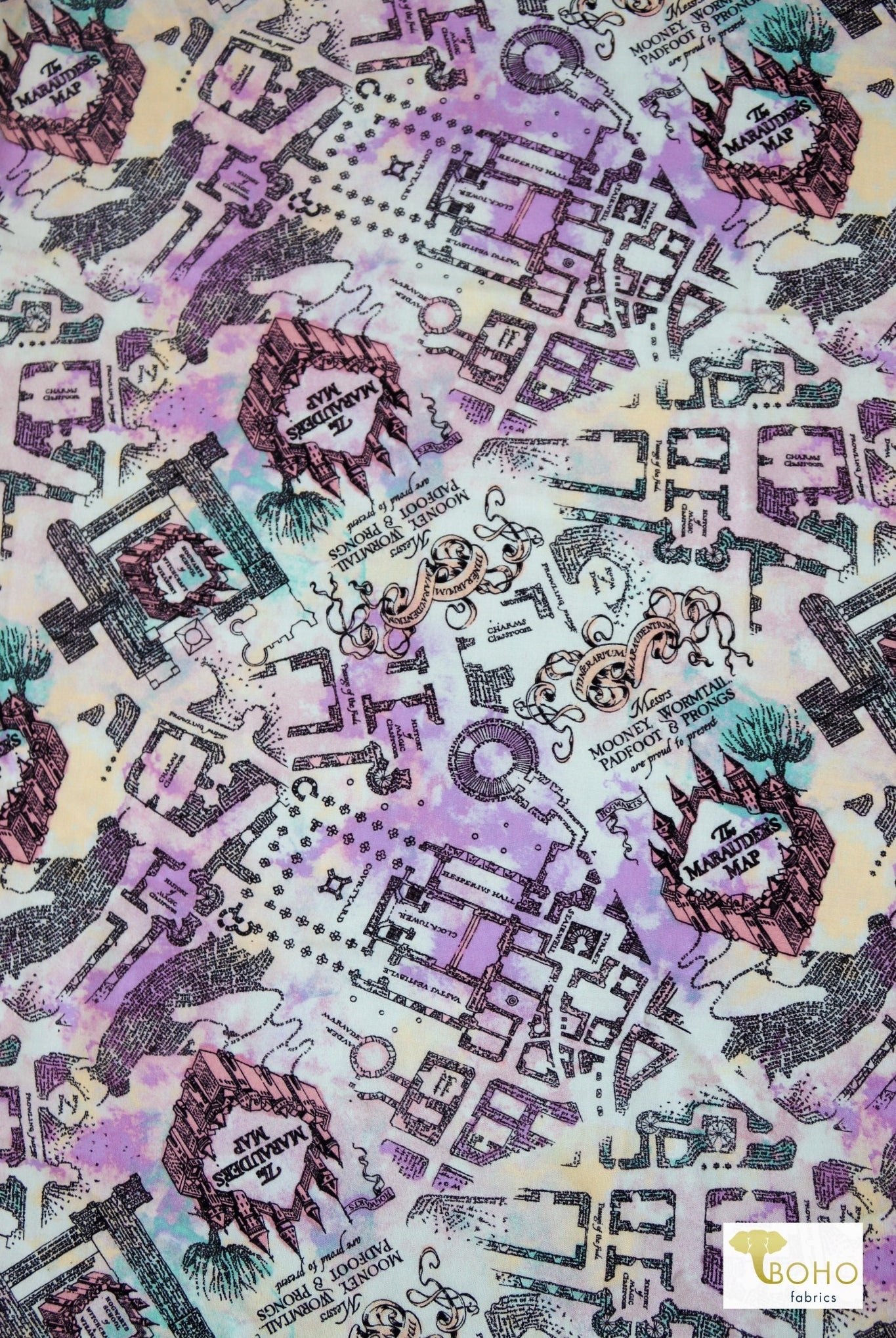 Marauders Map Rayon Challis Woven Print - Boho Fabrics