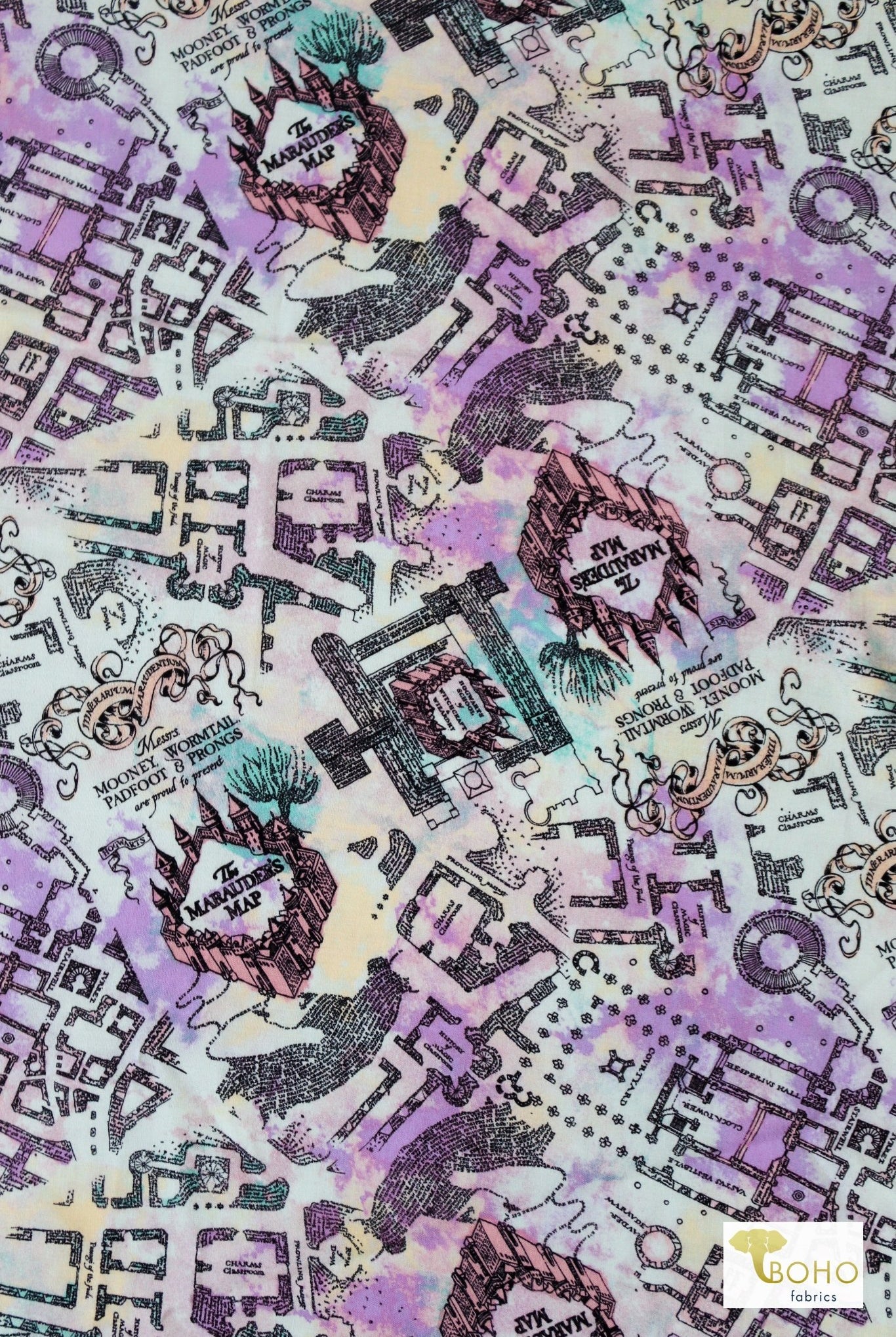 Marauders Map Rayon Challis Woven Print - Boho Fabrics