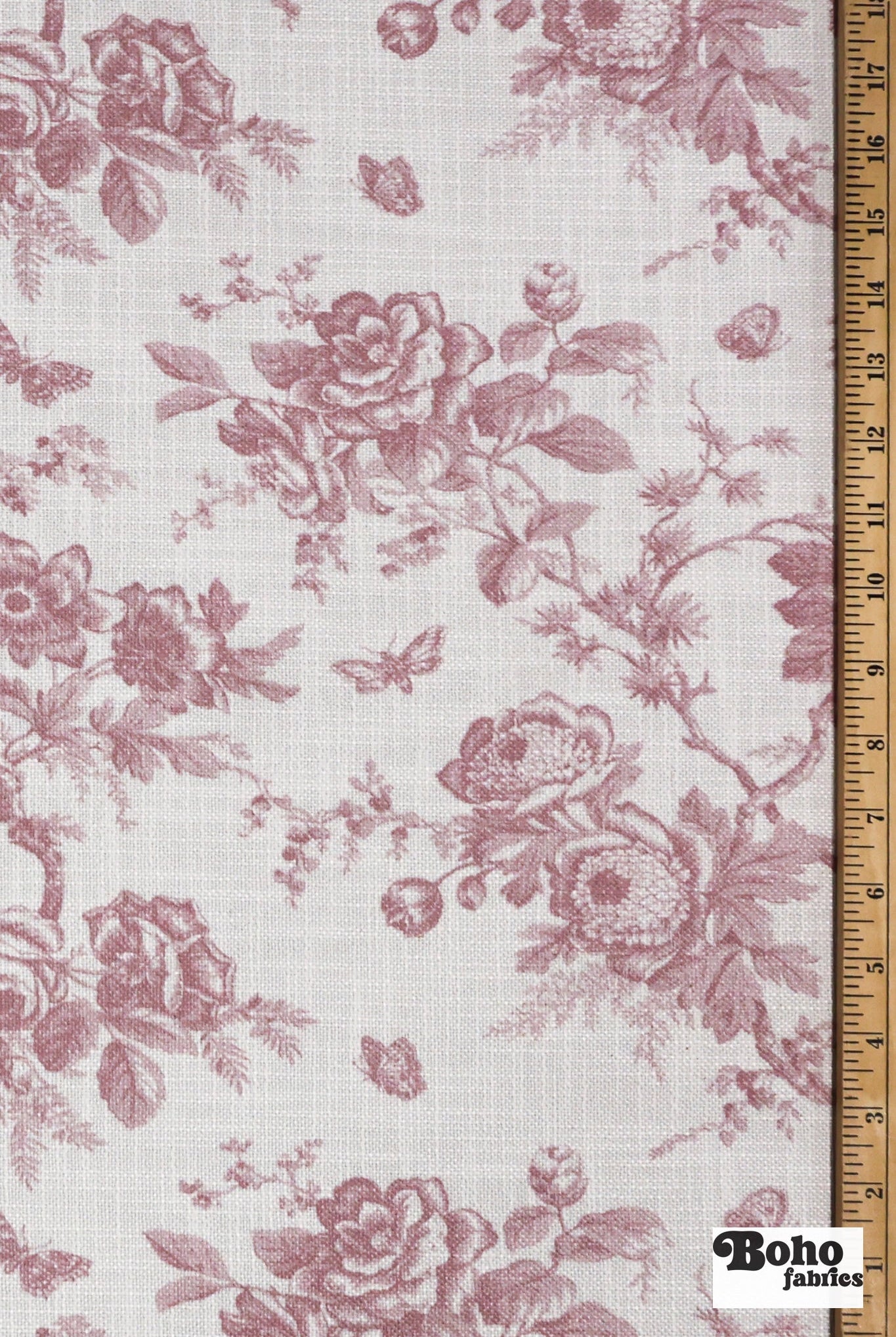 Mauve & White Floral Linen-Look Canvas Woven Fabric - Boho Fabrics - Home Dec. & Upholstery Fabric