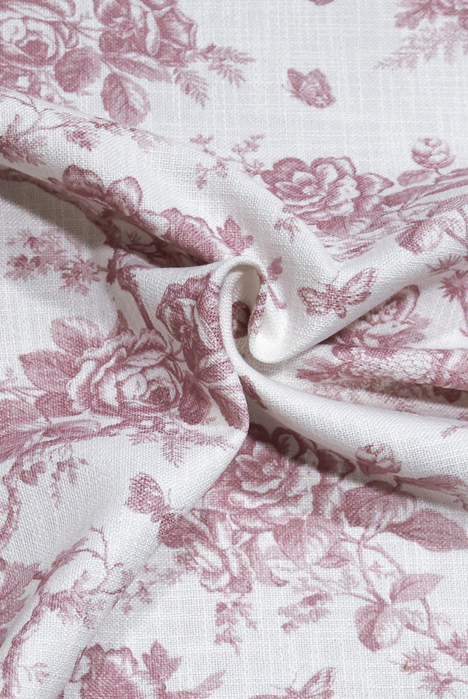 Mauve & White Floral Linen-Look Canvas Woven Fabric - Boho Fabrics - Home Dec. & Upholstery Fabric