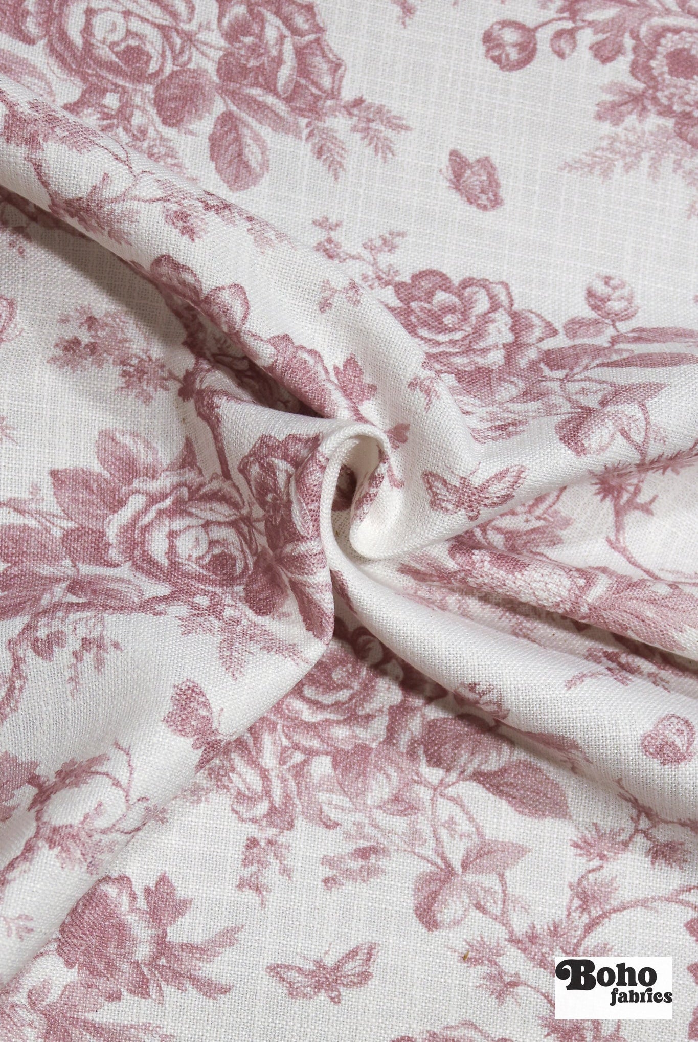Mauve & White Floral Linen-Look Canvas Woven Fabric - Boho Fabrics - Home Dec. & Upholstery Fabric